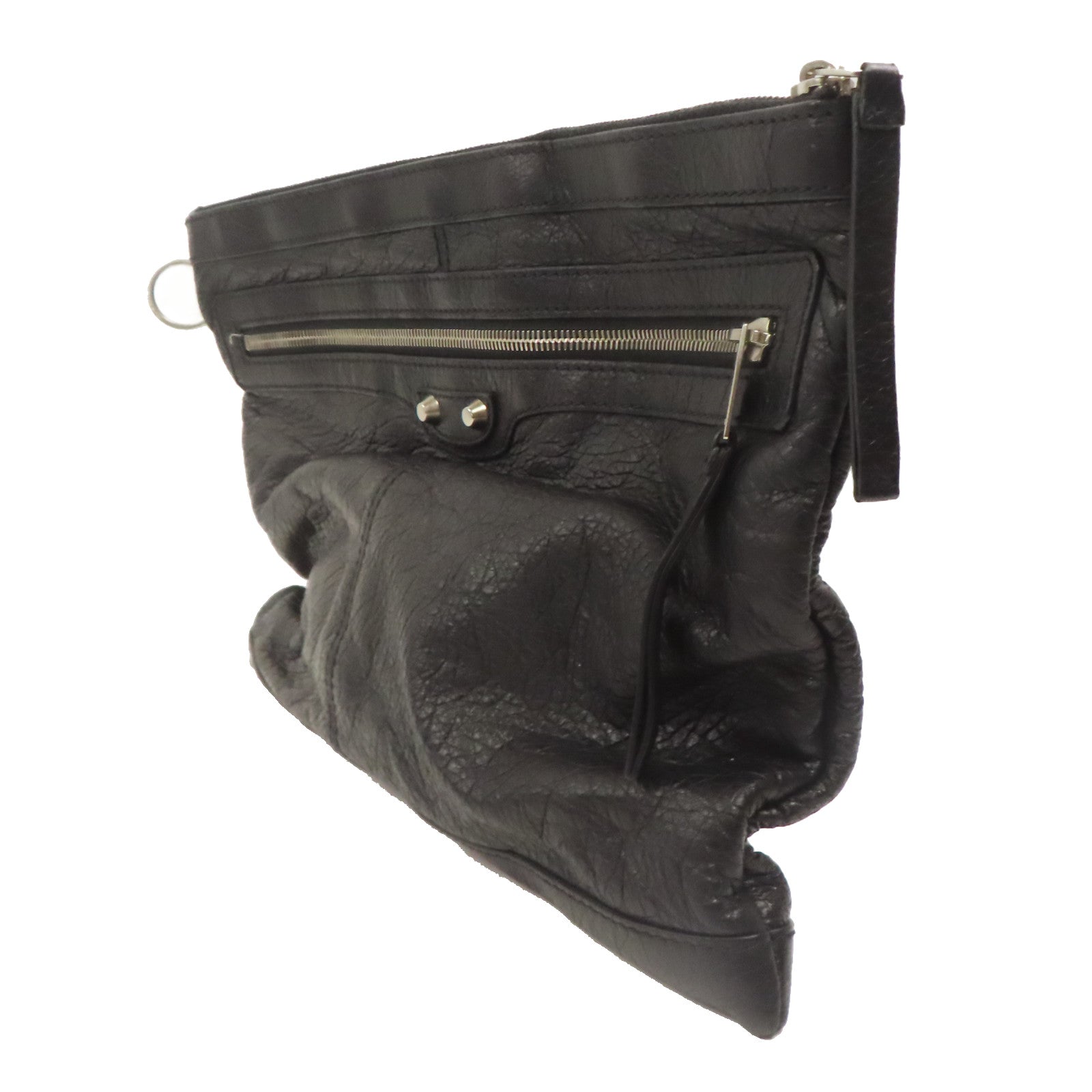 BALENCIAGA 牛皮皮革Pouch銀扣手拿包黑色
