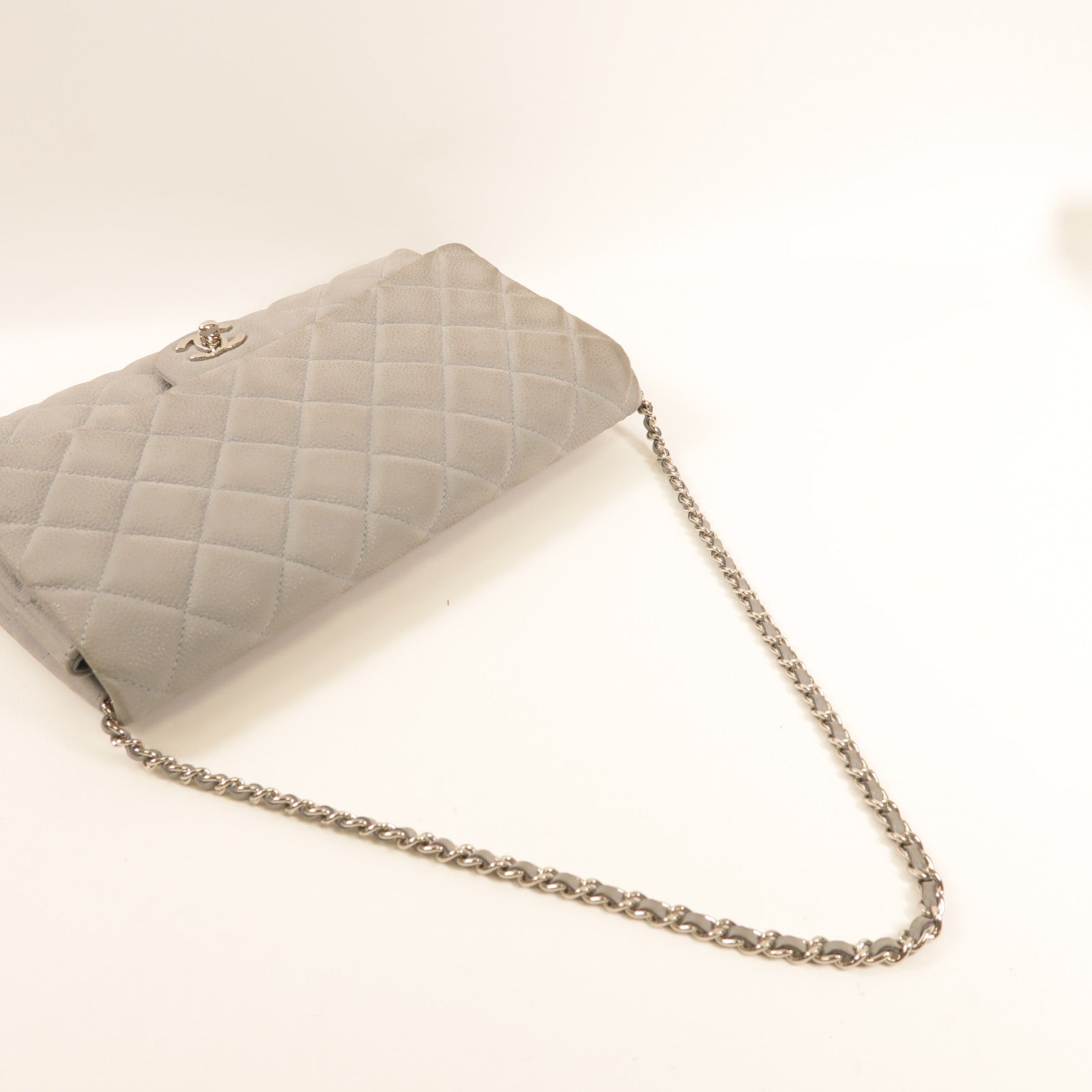 CHANEL 【激減優惠】牛皮皮革Chain Shoulder銀扣肩背袋淺藍色