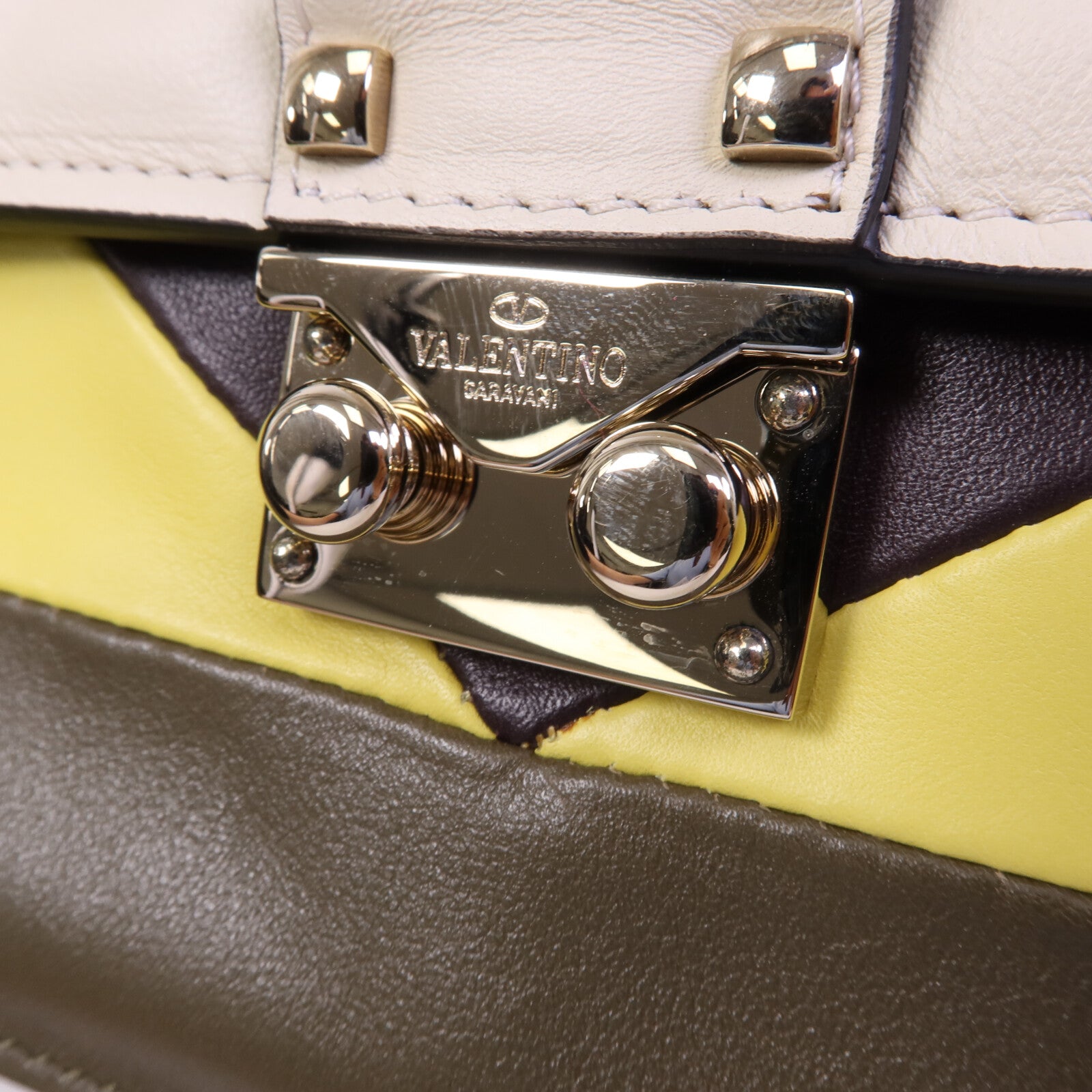 Valentino 牛皮皮革Garavani Glam Lock金扣鏈帶肩背袋