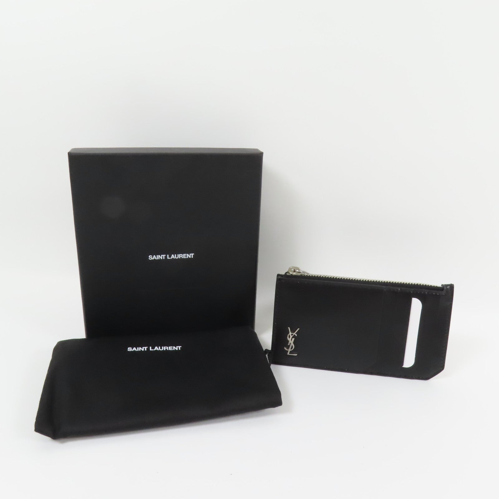 SAINT LAURENT 皮革Zip Card Case銀扣卡片套