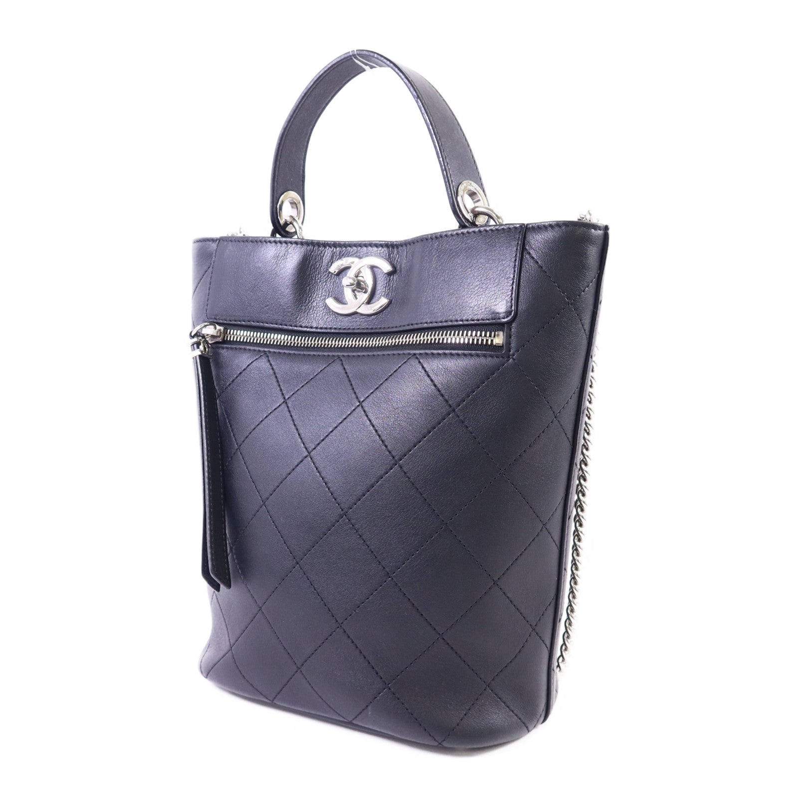 CHANEL 牛皮皮革2 Way Bucket Shoulder銀扣手挽肩背兩用袋