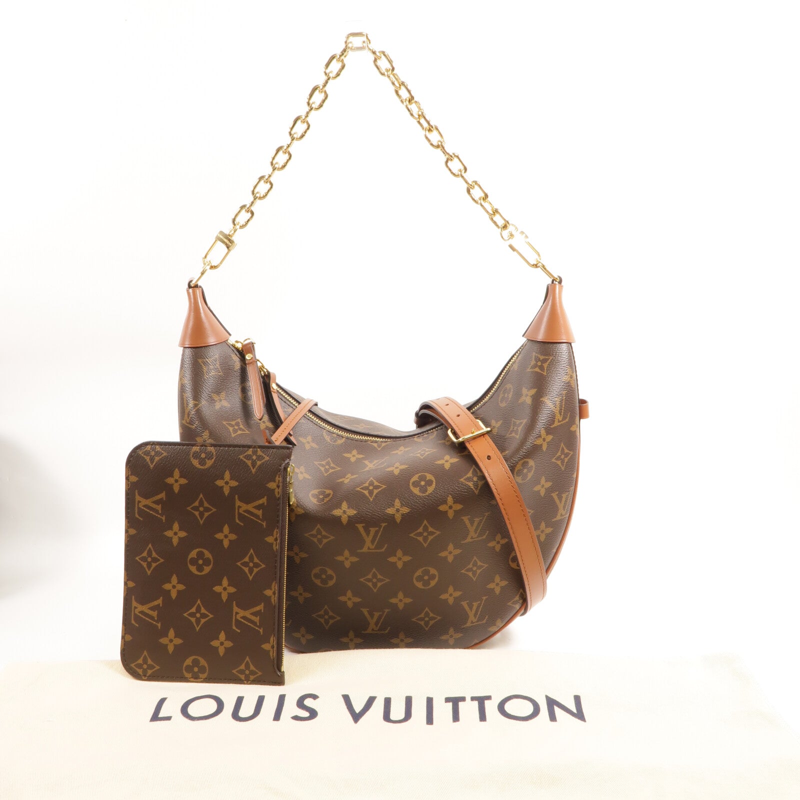 LOUIS VUITTON Monogram Reverse Loop Hobo手挽肩背兩用袋棕色