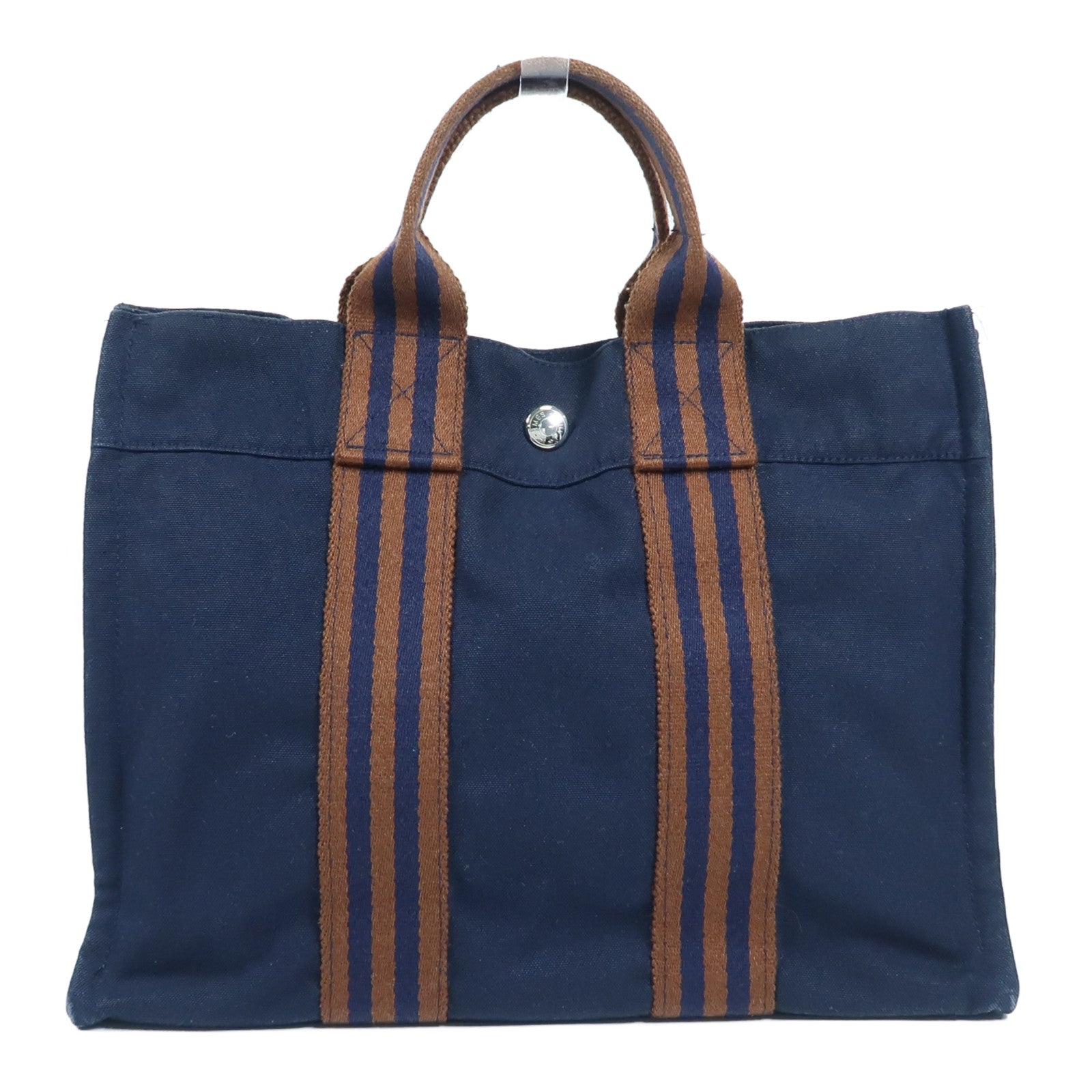 HERMES 帆布Fourre Tout Tote PM銀扣手挽袋Navy/Brown