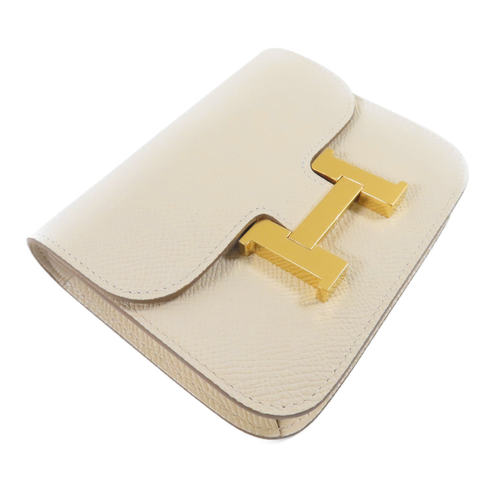 HERMES Epsom皮革Constance Slim Wallet金扣錢包Nata/米色