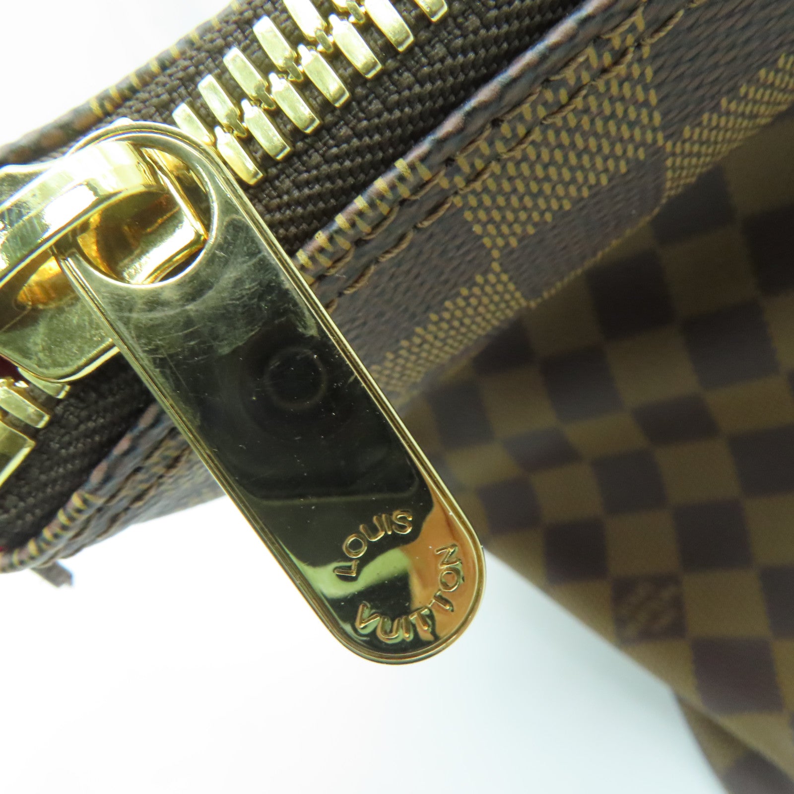 LOUIS VUITTON Damier Saleya MM gold buckle handle bag / shoulder bag brown