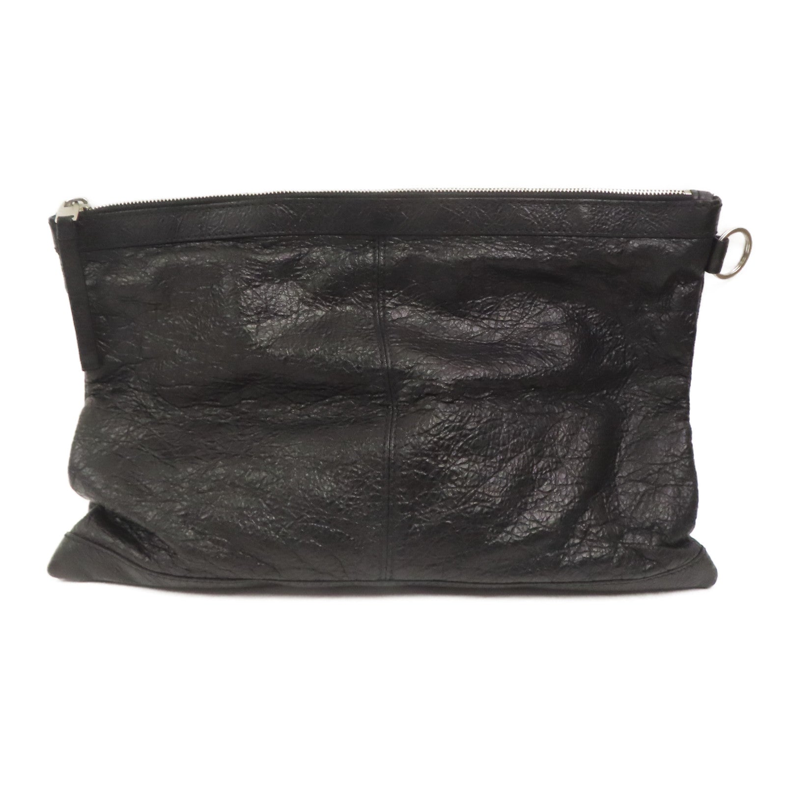 BALENCIAGA 牛皮皮革Pouch銀扣手拿包黑色