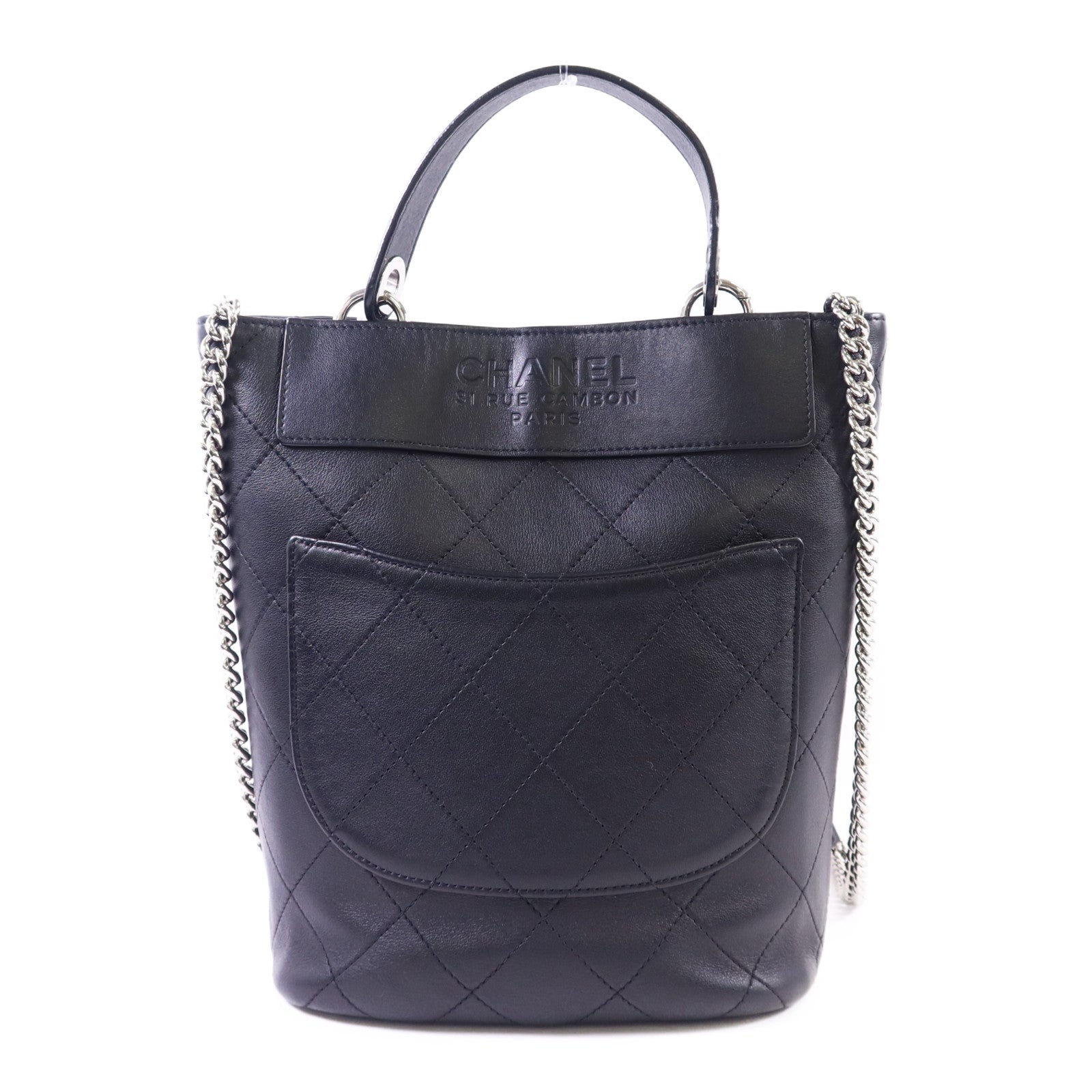 CHANEL 牛皮皮革2 Way Bucket Shoulder銀扣手挽肩背兩用袋