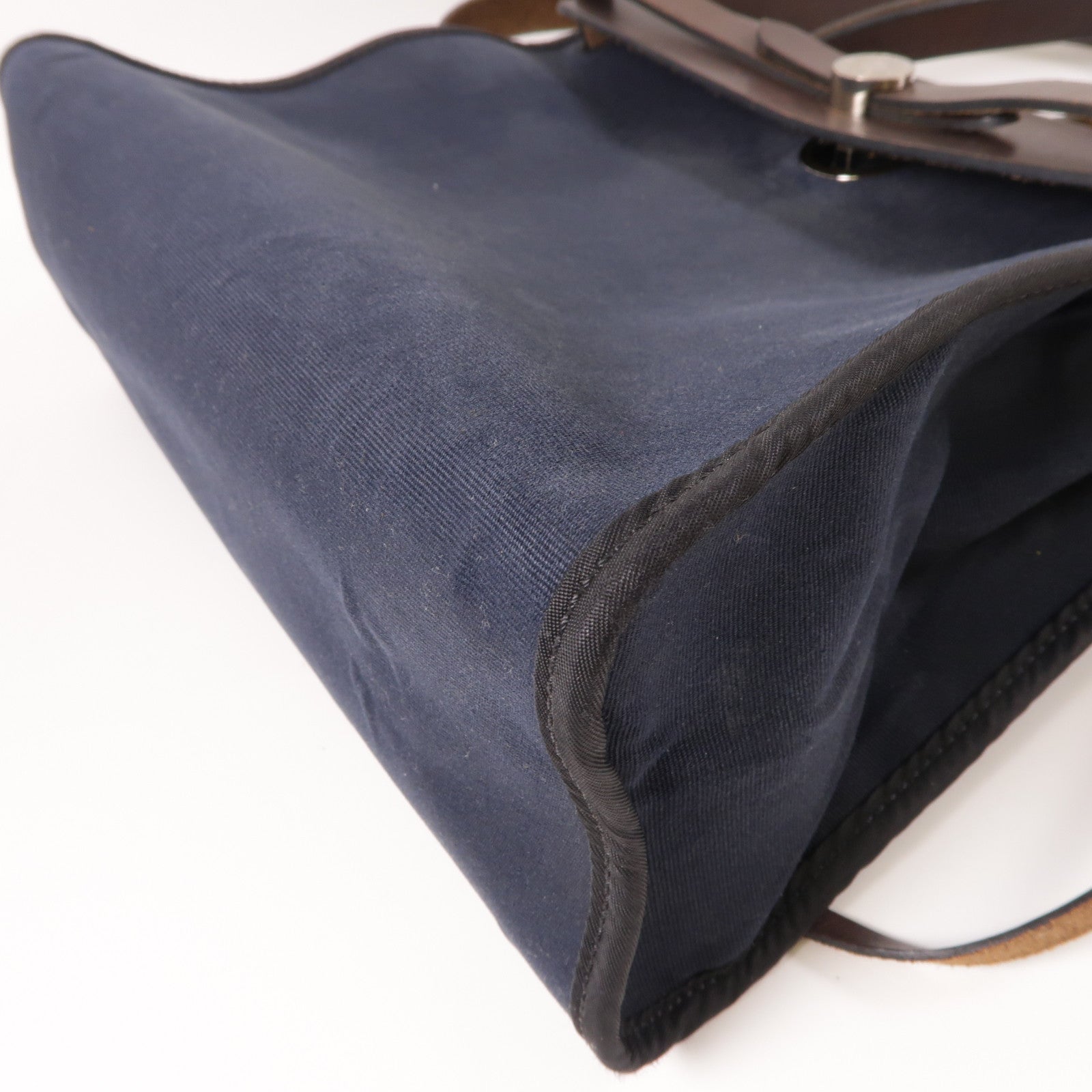 HERMES 帆布Herbag PM銀扣手挽肩背兩用袋藍色