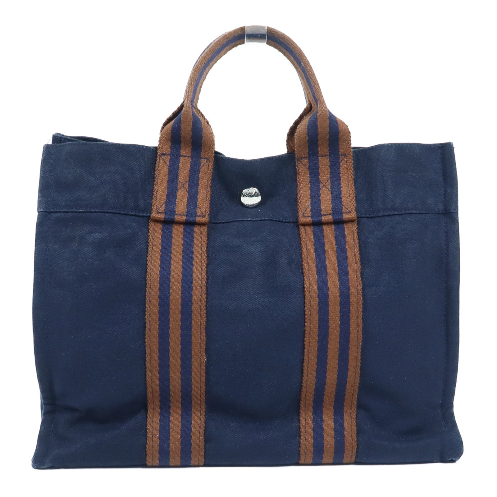 HERMES 帆布Fourre Tout Tote PM銀扣手挽袋Navy/Brown