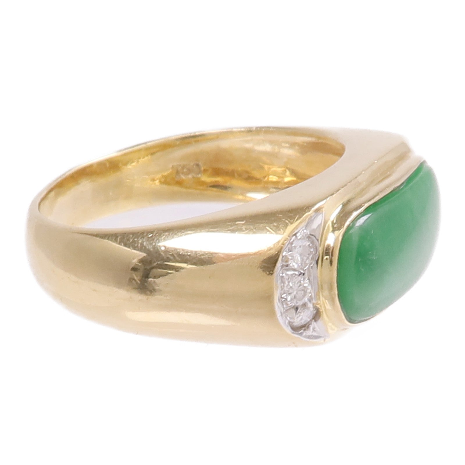 JEWELRY 18K黃金/白金Jade Diamond Ring翡翠/鑽石戒指US#6.25