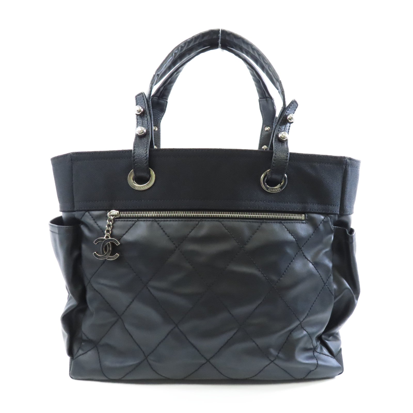 CHANEL 菱格皮革Shoulder Tote銀扣肩背手挽袋黑色