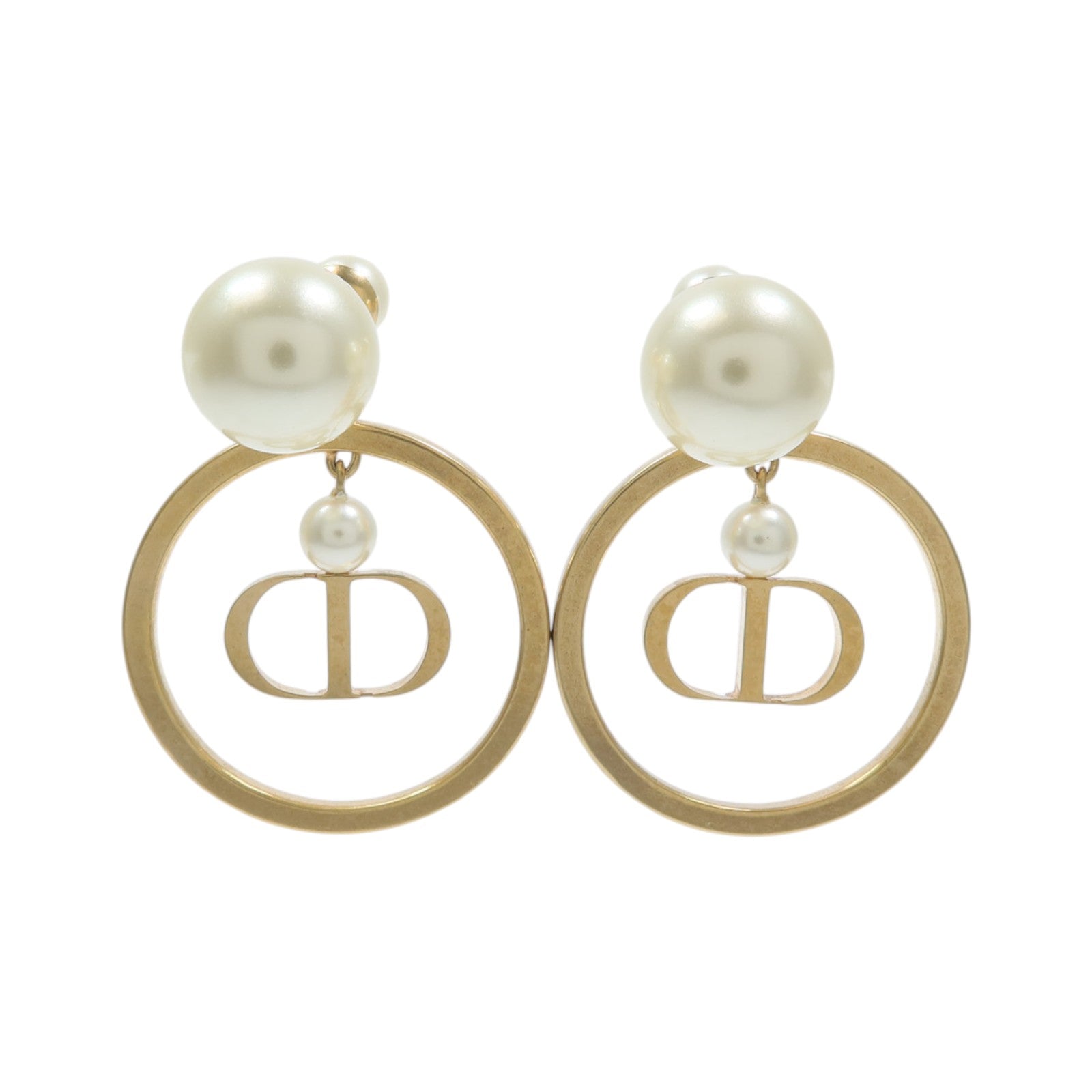 Dior 金屬/PVC Tribal Pearl Hoop Earrings耳環