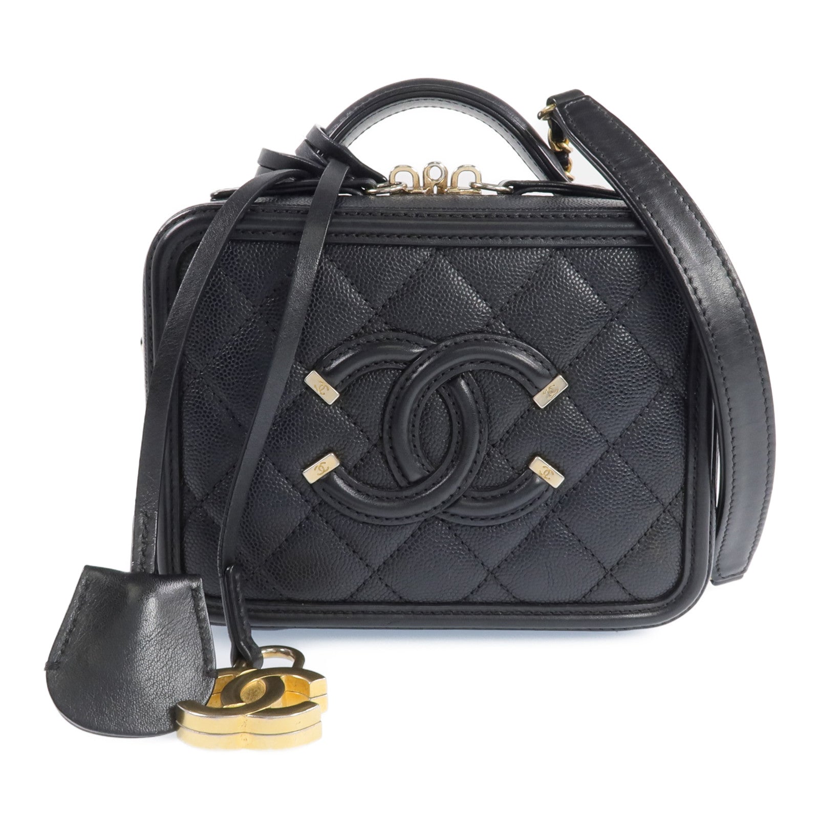 CHANEL 牛皮皮革Vanity Case金扣手挽肩背兩用袋