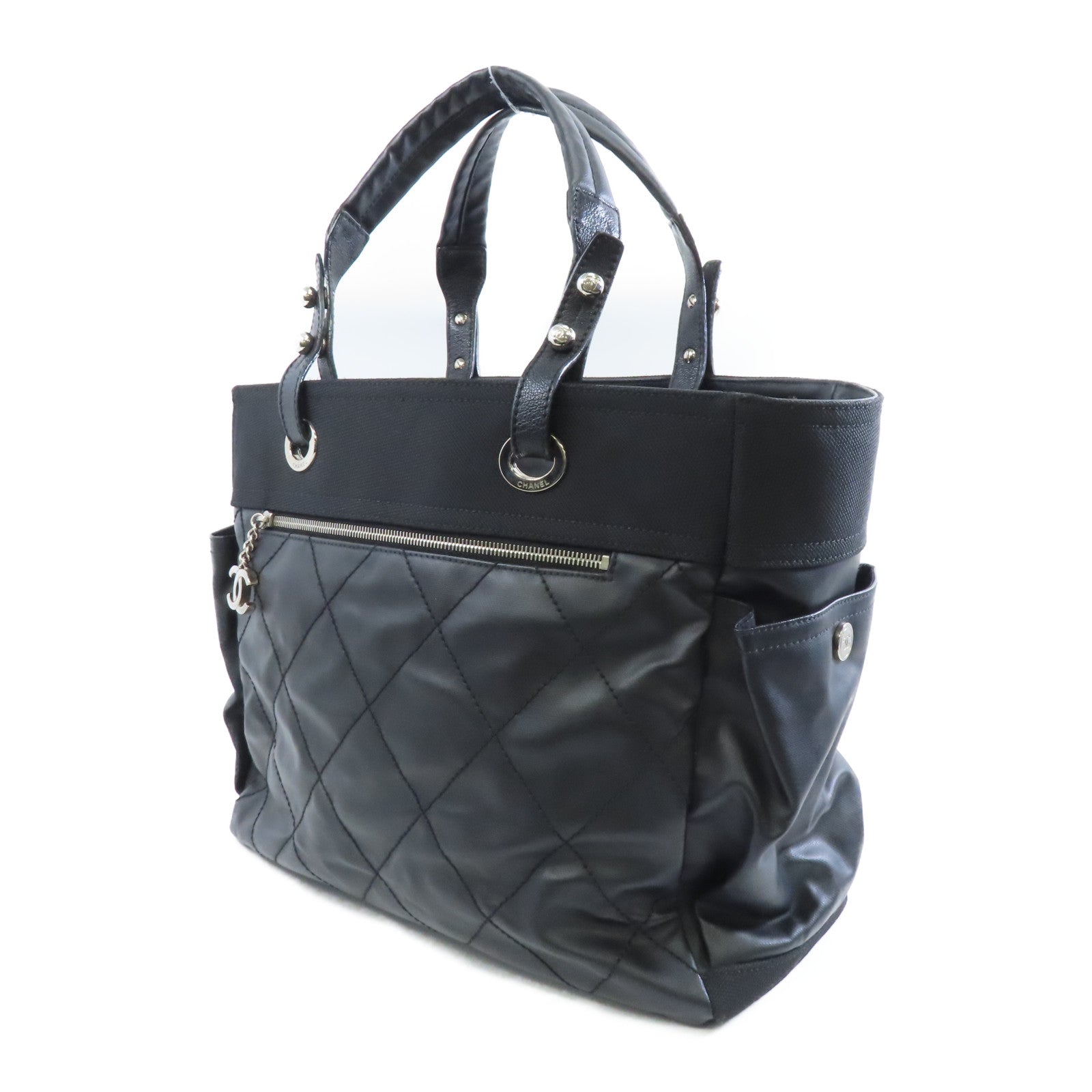 CHANEL 菱格皮革Shoulder Tote銀扣肩背手挽袋黑色