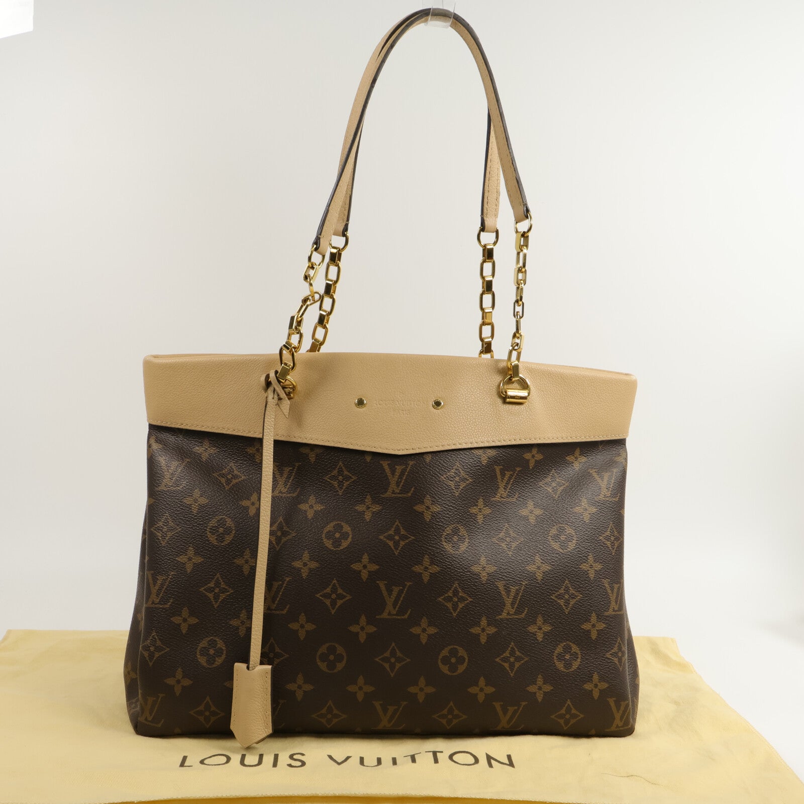 LOUIS VUITTON 牛皮皮革/Monogram Pallas Shopper鏈帶手挽袋