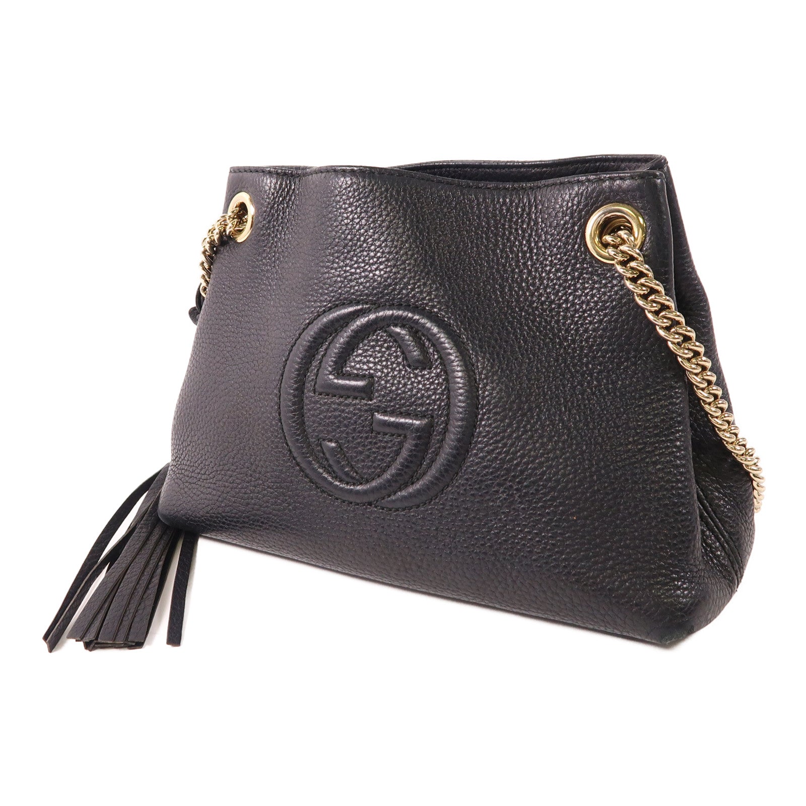 GUCCI 牛皮皮革Shoulder Bag銀扣鏈帶肩背袋