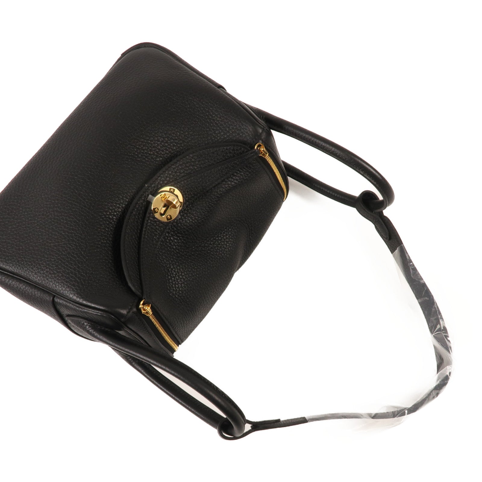 HERMES Clemence皮革Lindy 26金扣手挽肩背兩用袋Noir