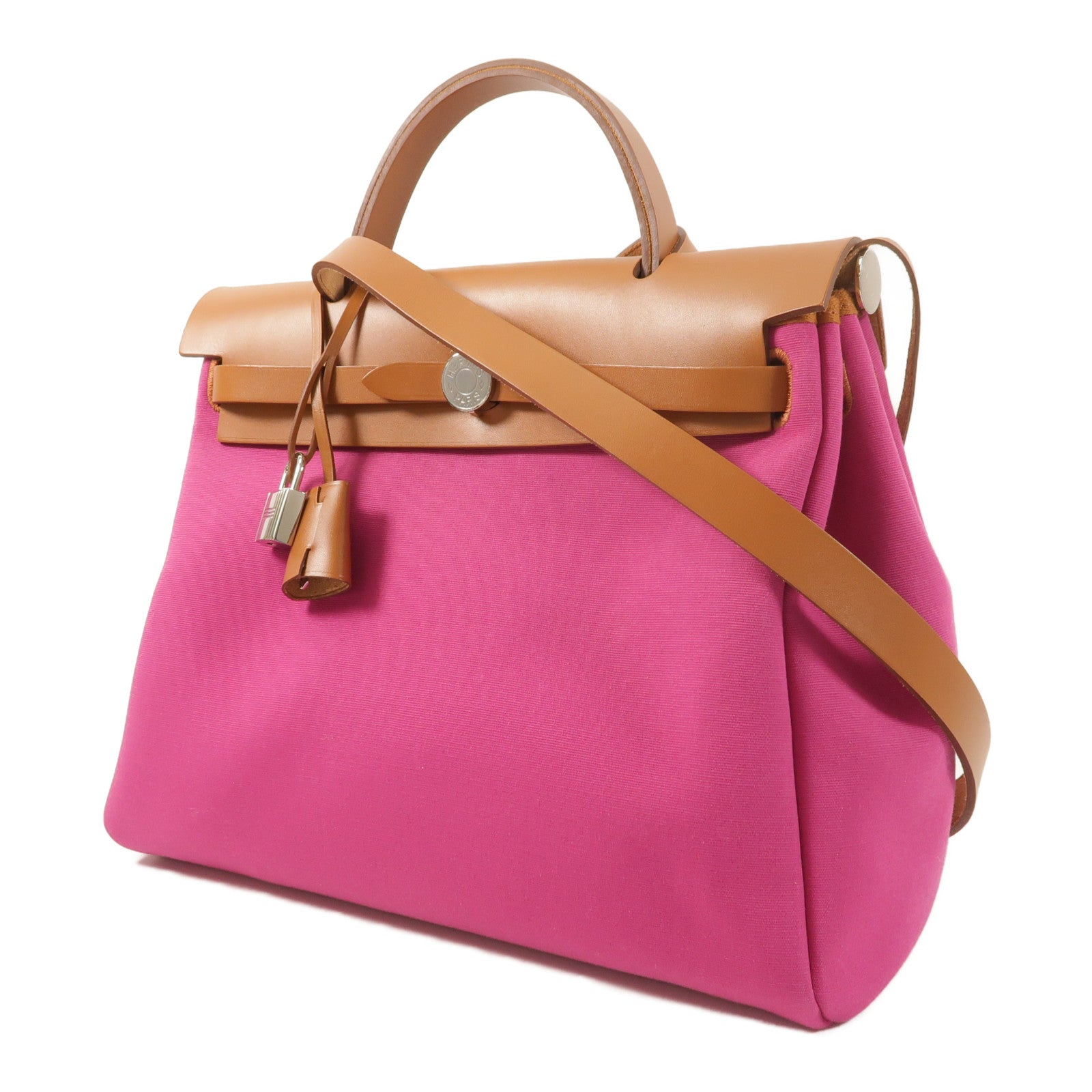 HERMES 帆布Herbag PM銀扣手挽肩背兩用袋Magnolia