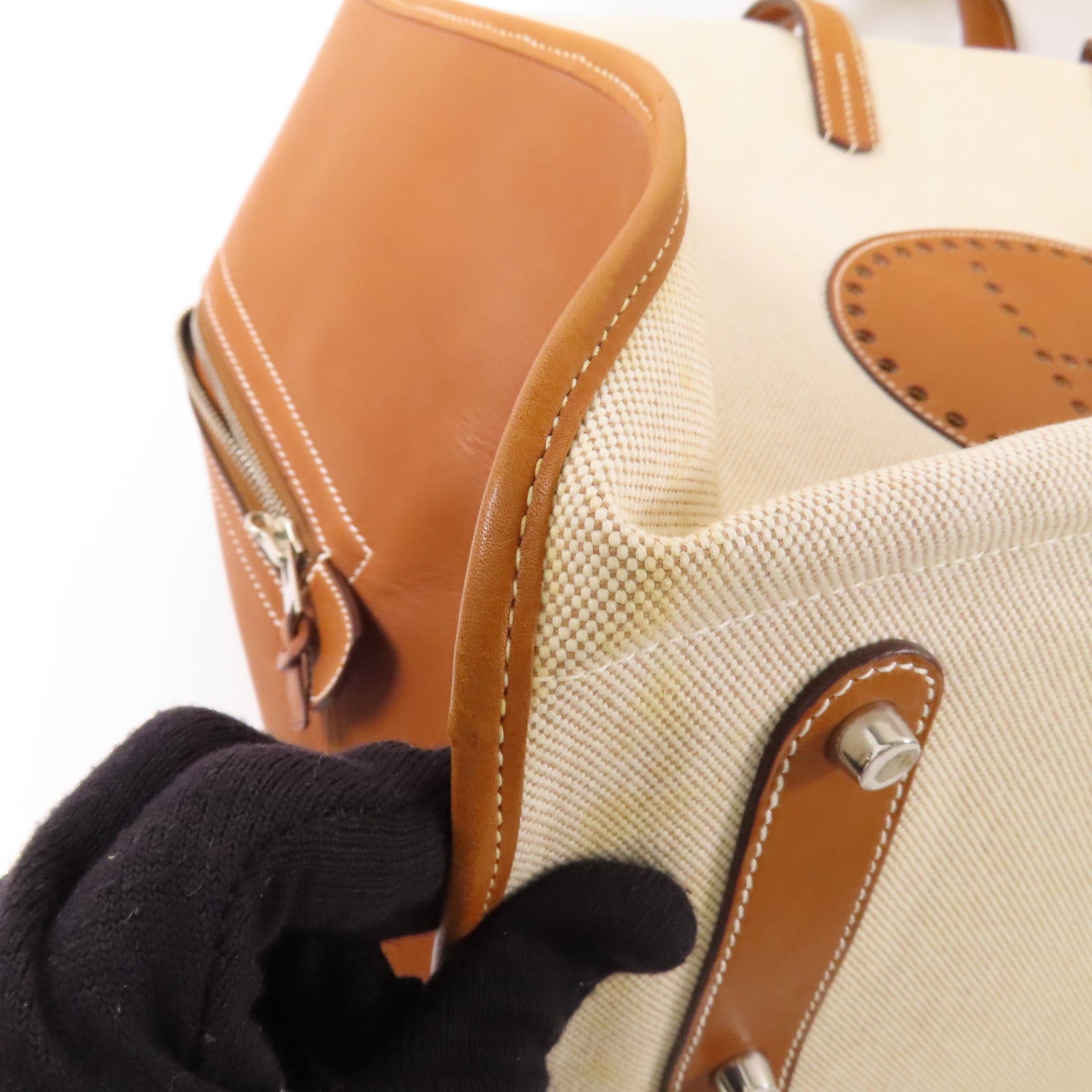 HERMES 帆布Handbag銀扣手挽袋