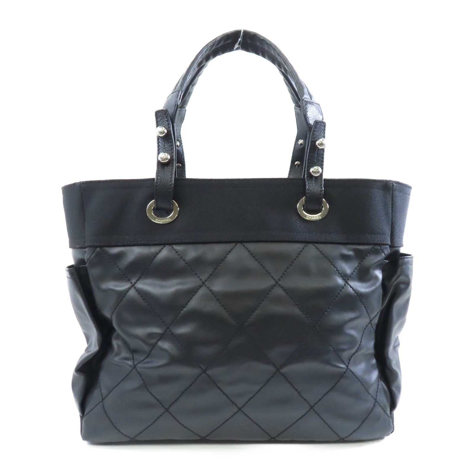 CHANEL 菱格皮革Shoulder Tote銀扣肩背手挽袋黑色
