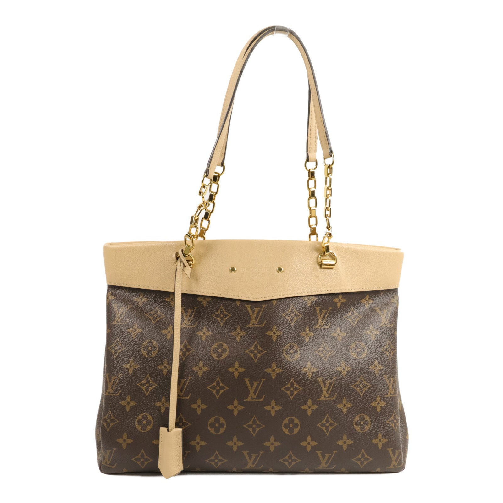 LOUIS VUITTON 牛皮皮革/Monogram Pallas Shopper鏈帶手挽袋