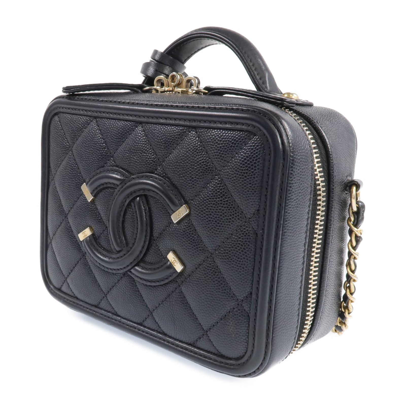 CHANEL 牛皮皮革Vanity Case金扣手挽肩背兩用袋