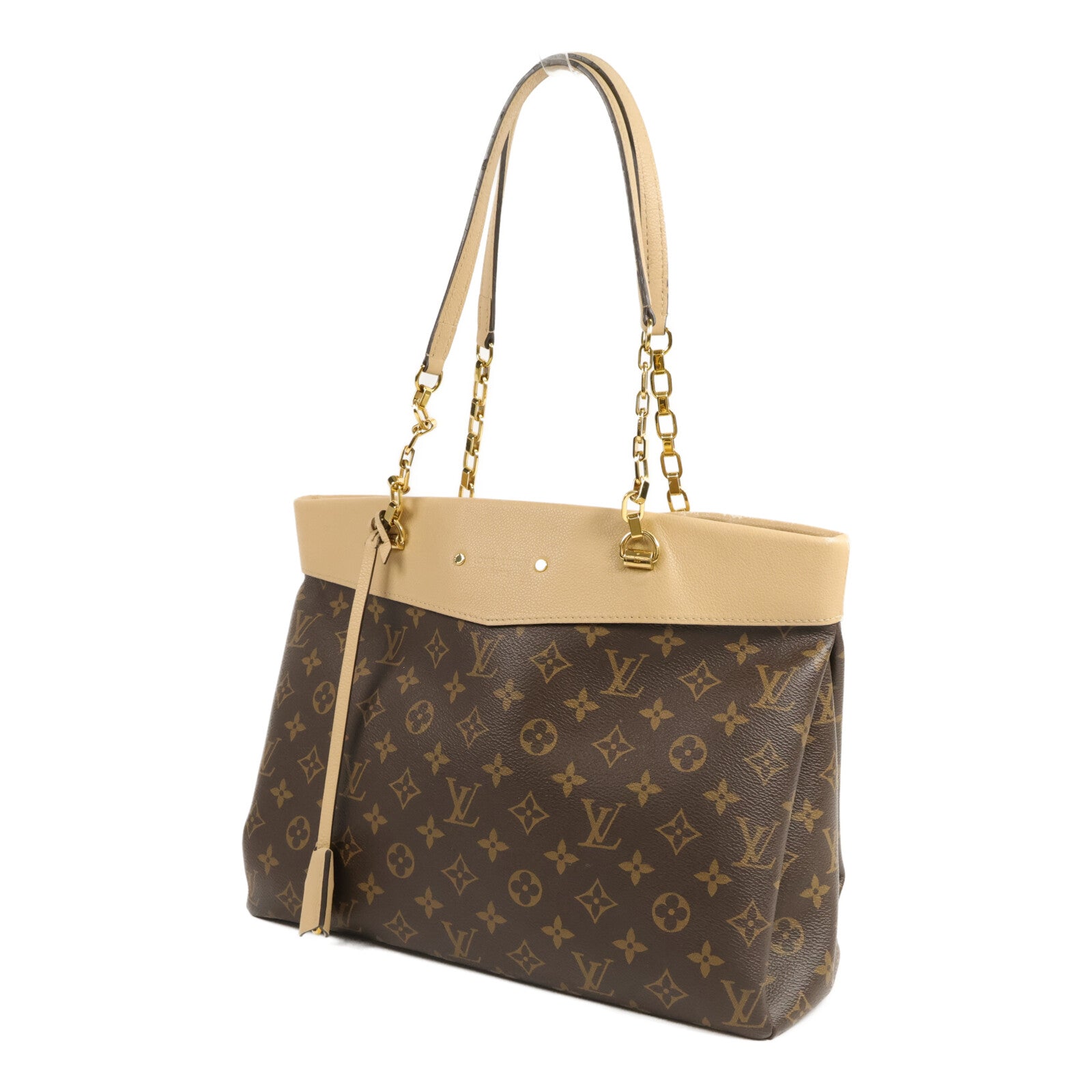 LOUIS VUITTON 牛皮皮革/Monogram Pallas Shopper鏈帶手挽袋
