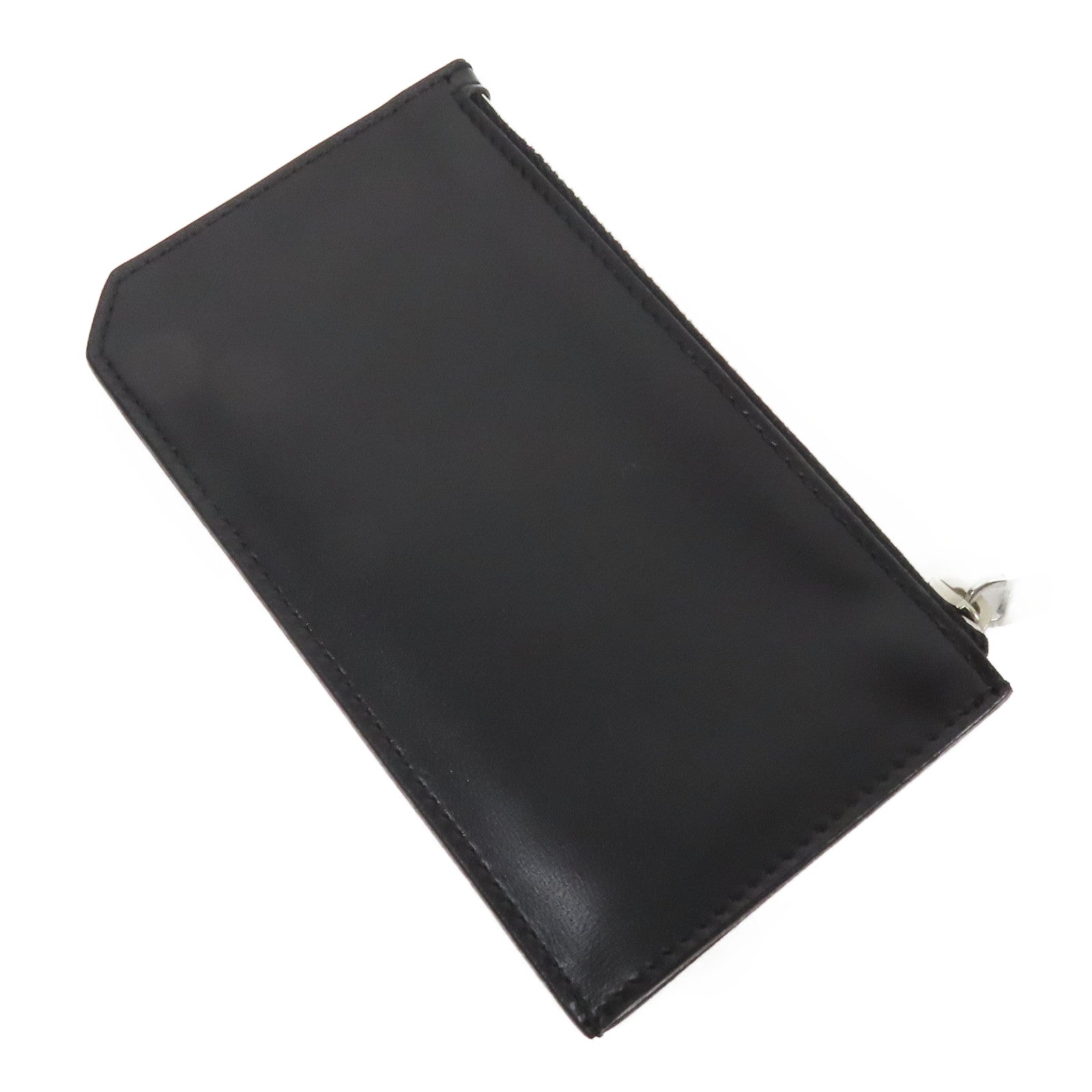 SAINT LAURENT 皮革Zip Card Case銀扣卡片套