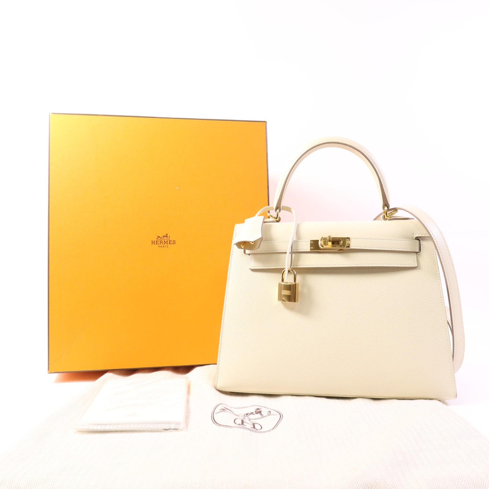 HERMES Epsom皮革Kelly 25手挽肩背兩用袋Craie