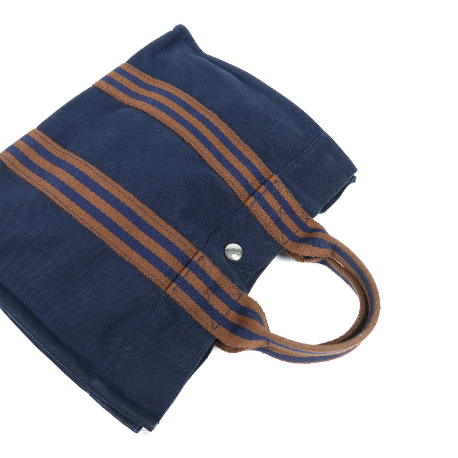 HERMES 帆布Fourre Tout Tote PM銀扣手挽袋Navy/Brown