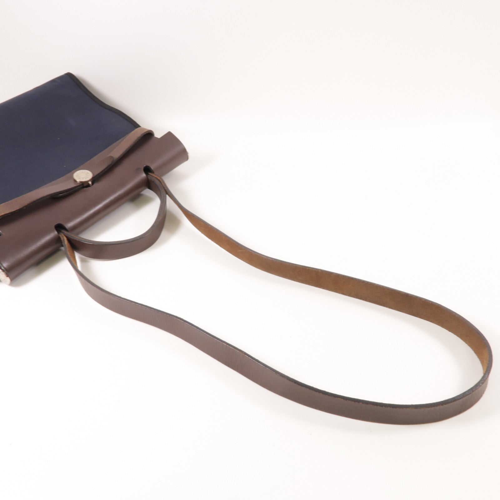 HERMES 帆布Herbag PM銀扣手挽肩背兩用袋藍色