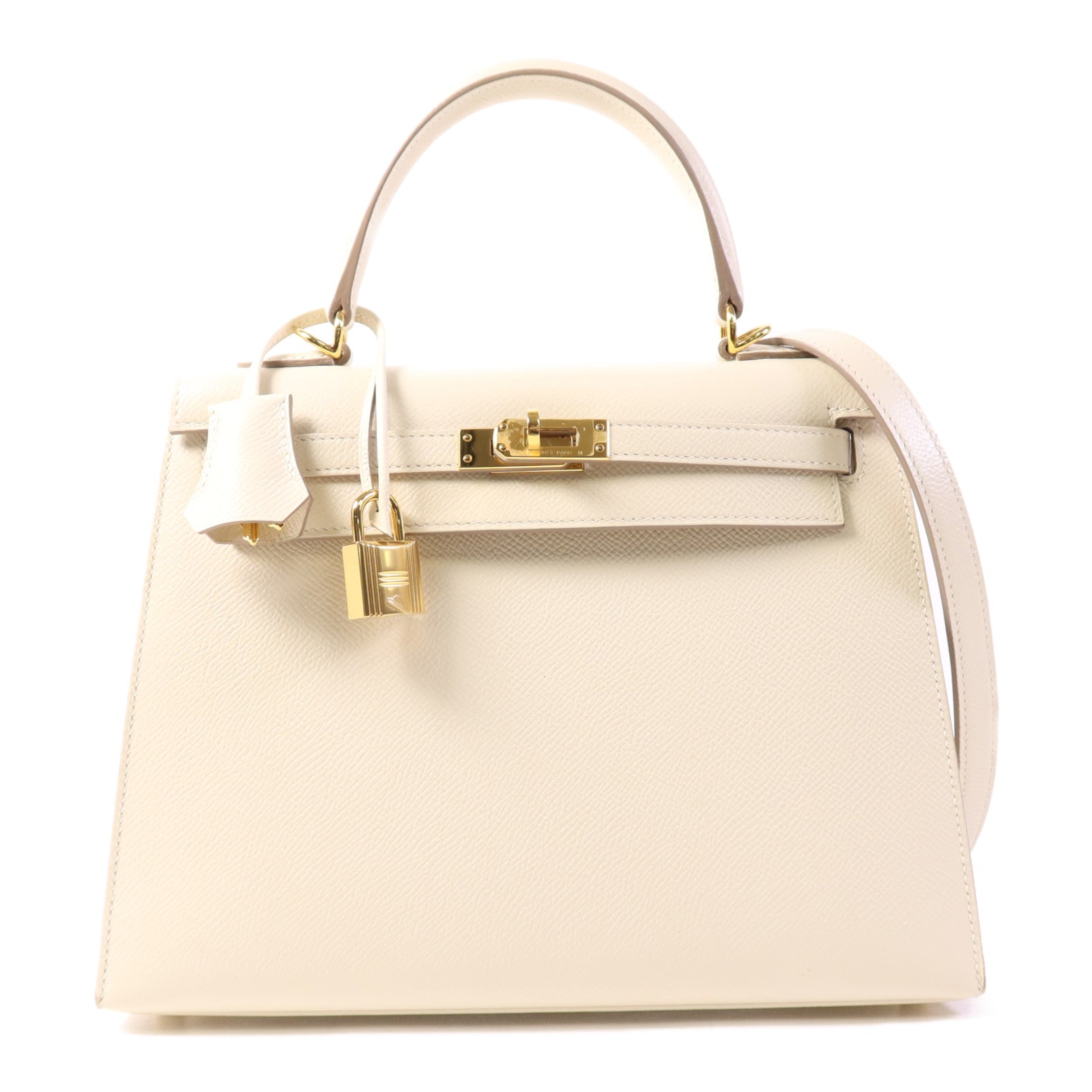 HERMES Epsom皮革Kelly 25手挽肩背兩用袋Craie