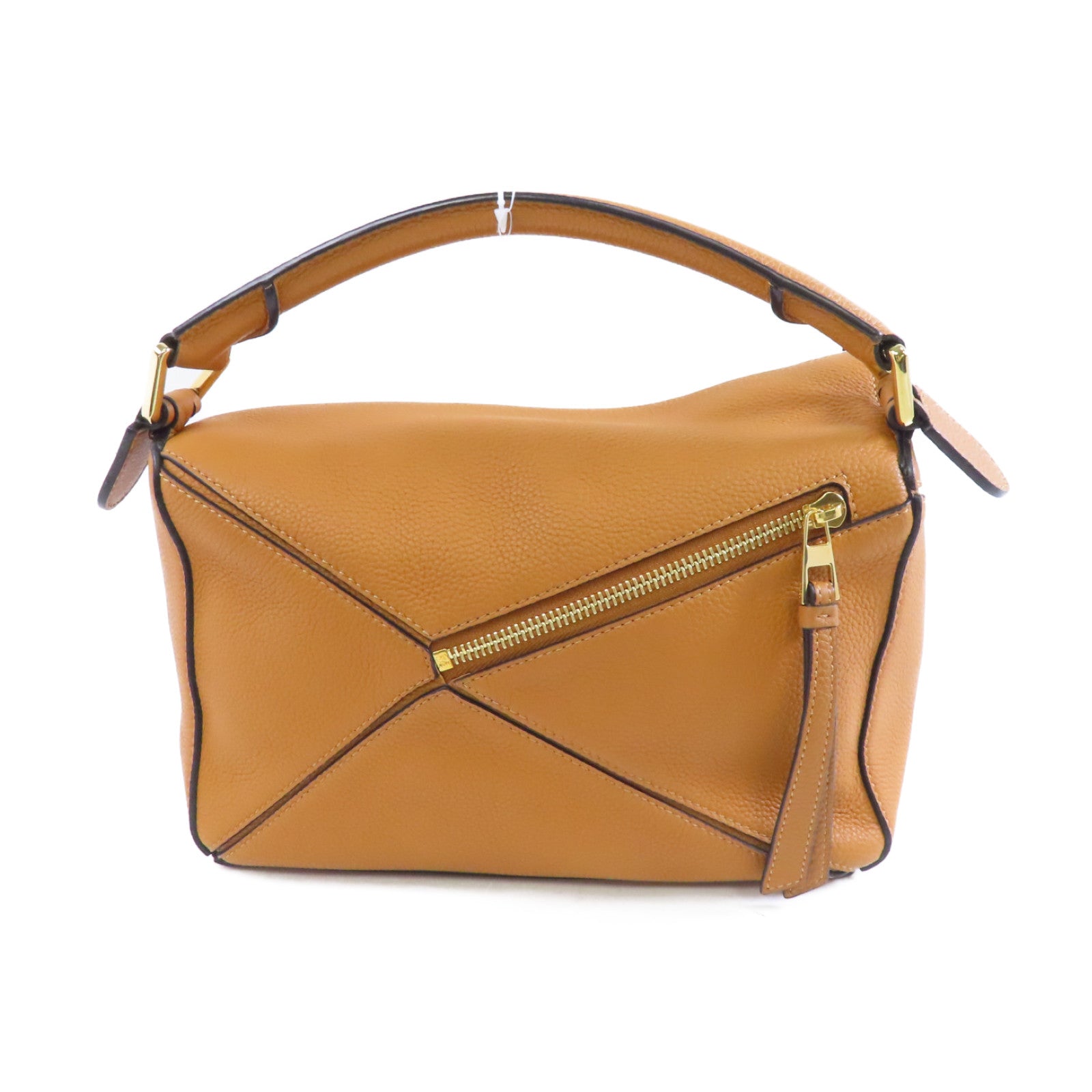 LOEWE 牛皮皮革Puzzle Small金扣手挽肩背兩用袋棕色