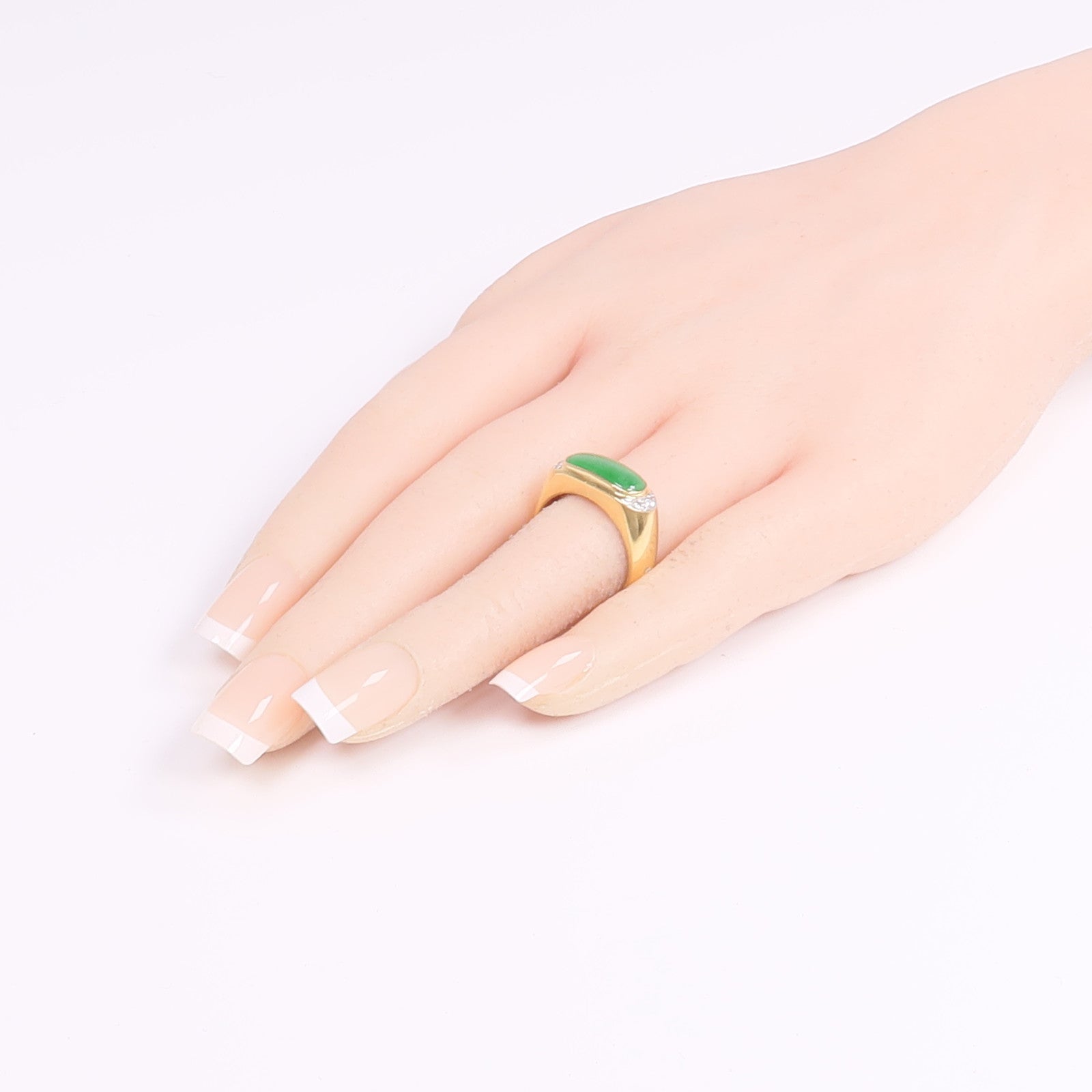 JEWELRY 18K黃金/白金Jade Diamond Ring翡翠/鑽石戒指US#6.25
