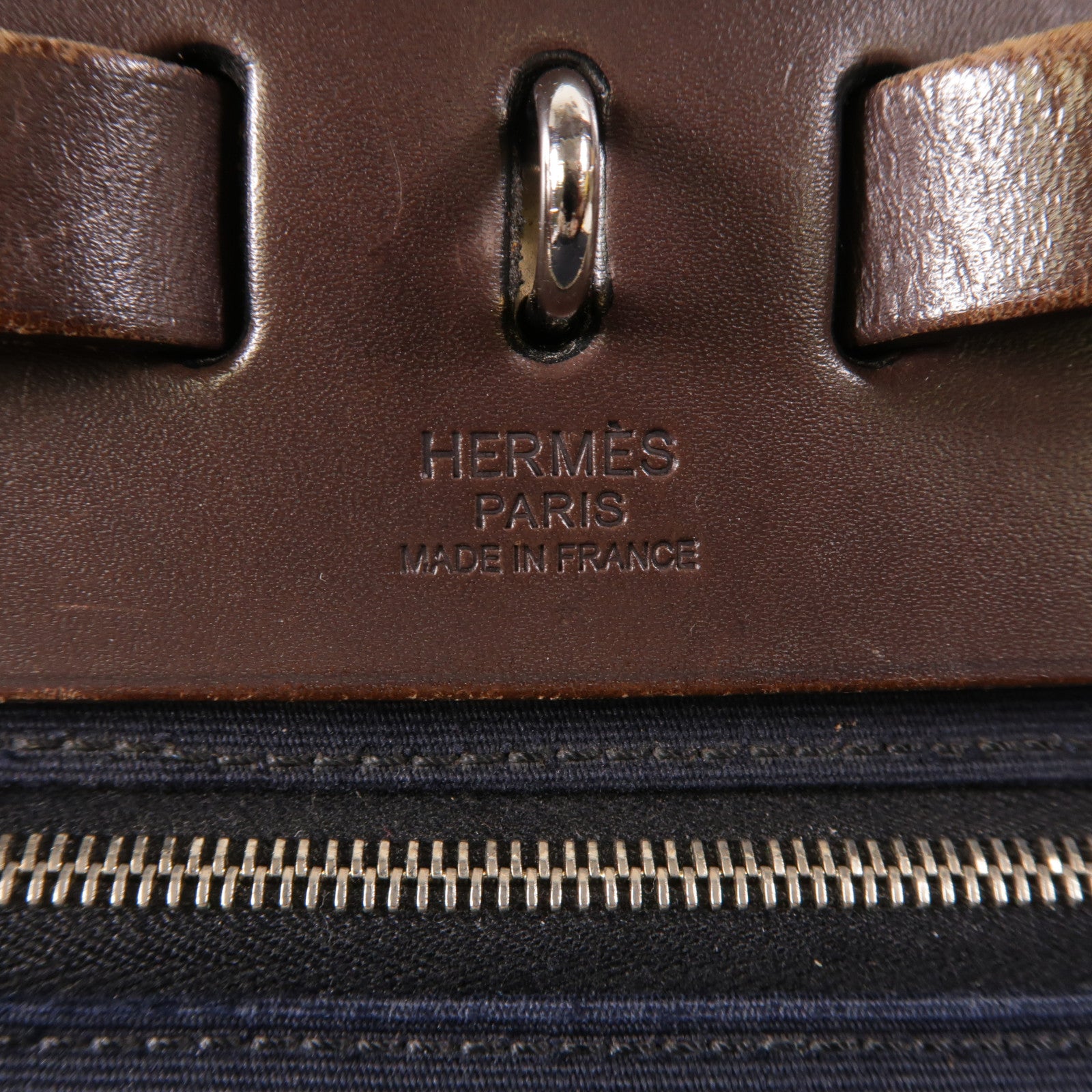 HERMES 帆布Herbag PM銀扣手挽肩背兩用袋藍色