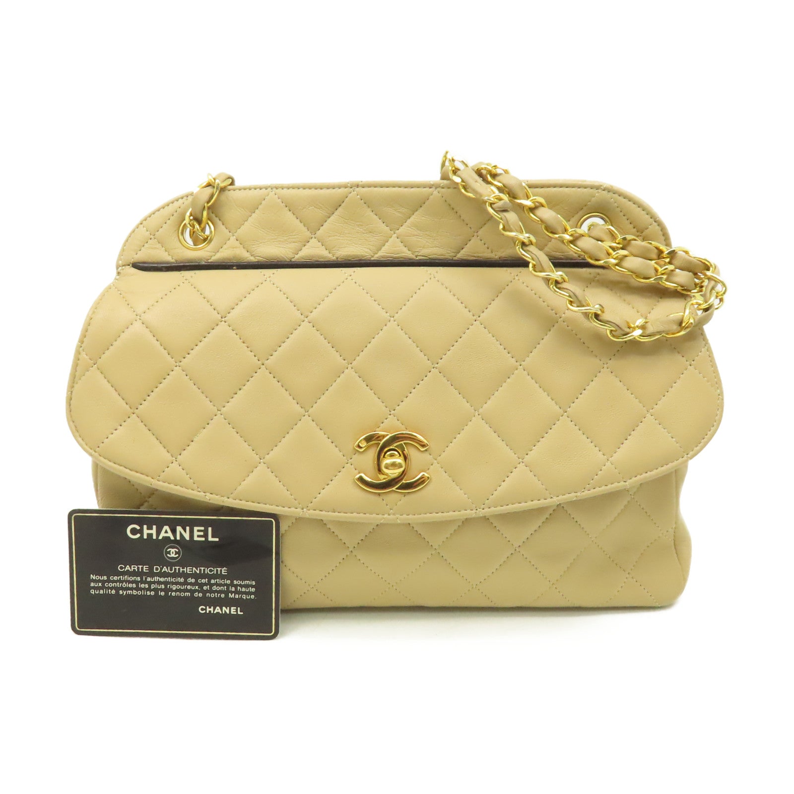 CHANEL 【激減優惠】菱格羊皮皮革Chain Shoulder Bag金扣鏈帶肩背袋杏色