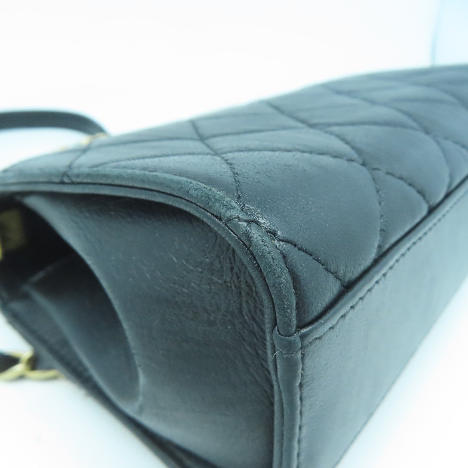 CHANEL 菱格羊皮皮革Mini Flap Bag With Top Handle金扣手挽肩背兩用袋黑色