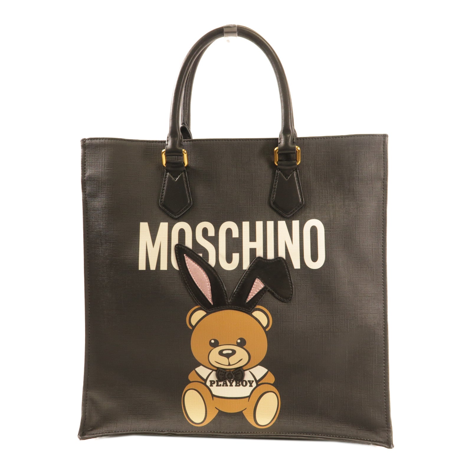 MOSCHINO 【激減優惠】牛皮皮革Tote Bag金扣手挽袋黑色