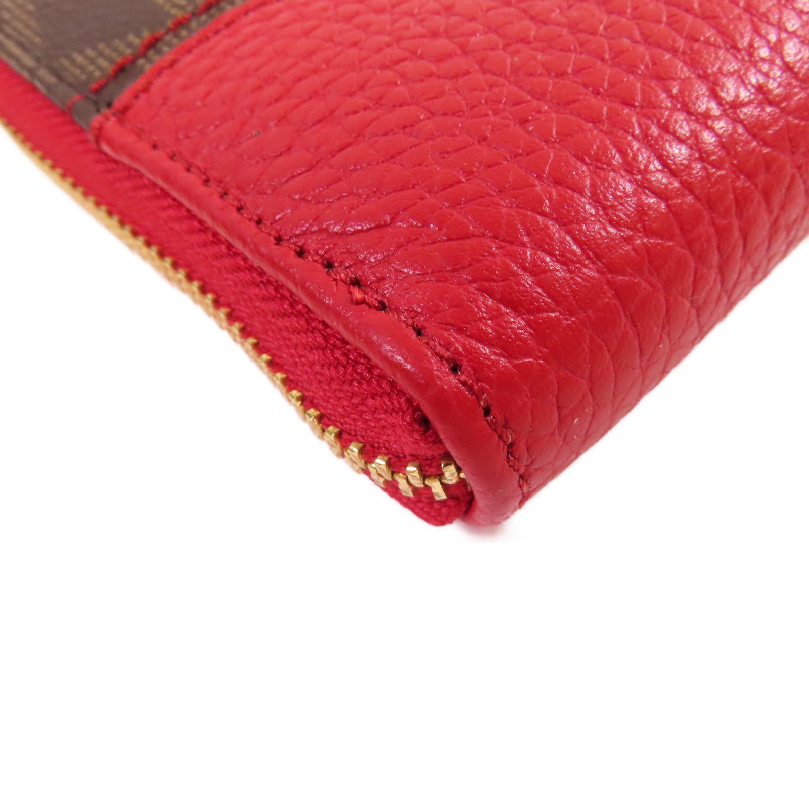 Michael Kors 塗層帆布Round Long Wallet金扣拉鏈長錢包啡色/紅色