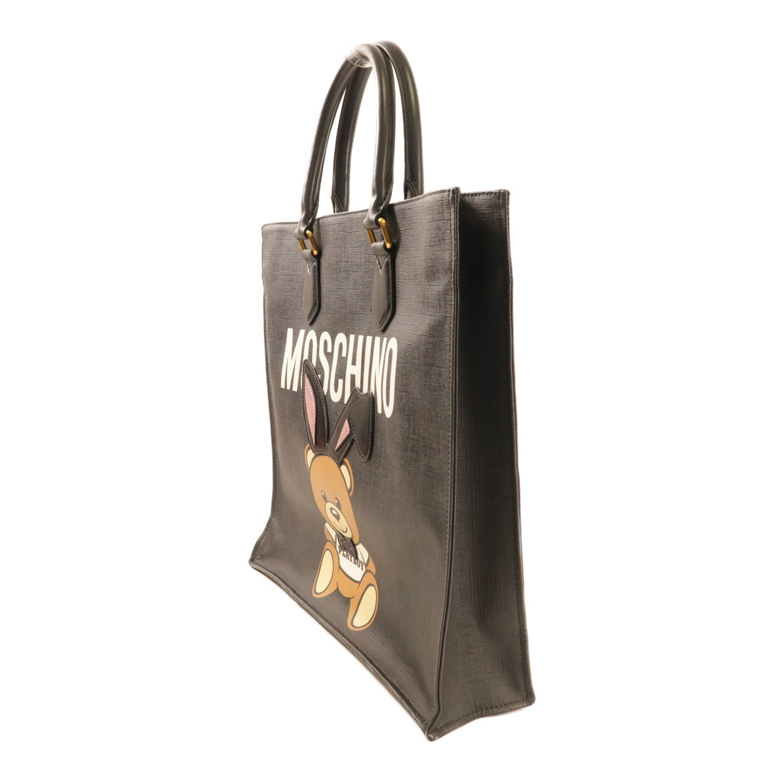MOSCHINO 牛皮皮革Tote Bag金扣手挽袋黑色