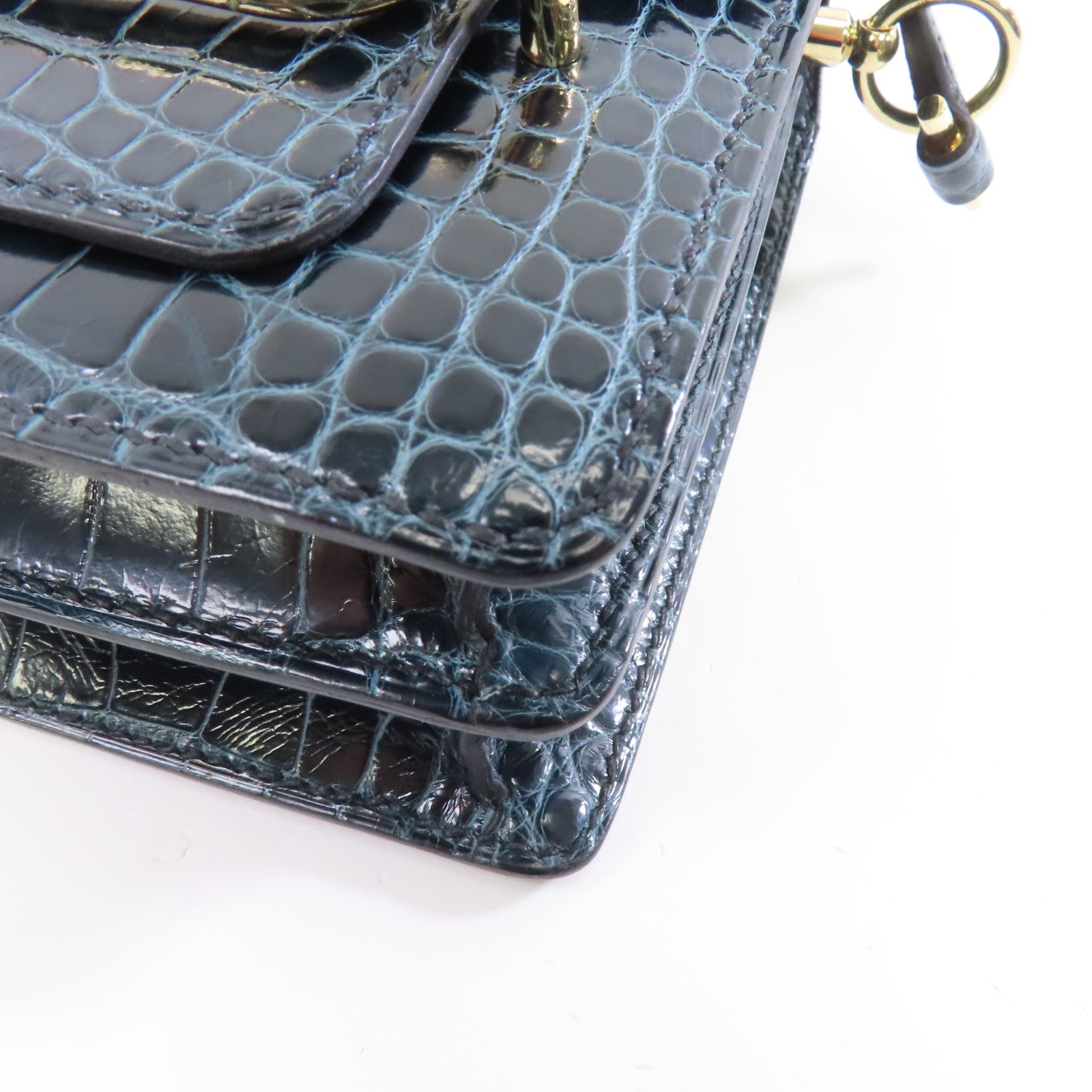 HERMES 鱷魚皮革Mini Roulis金扣肩背袋綠色