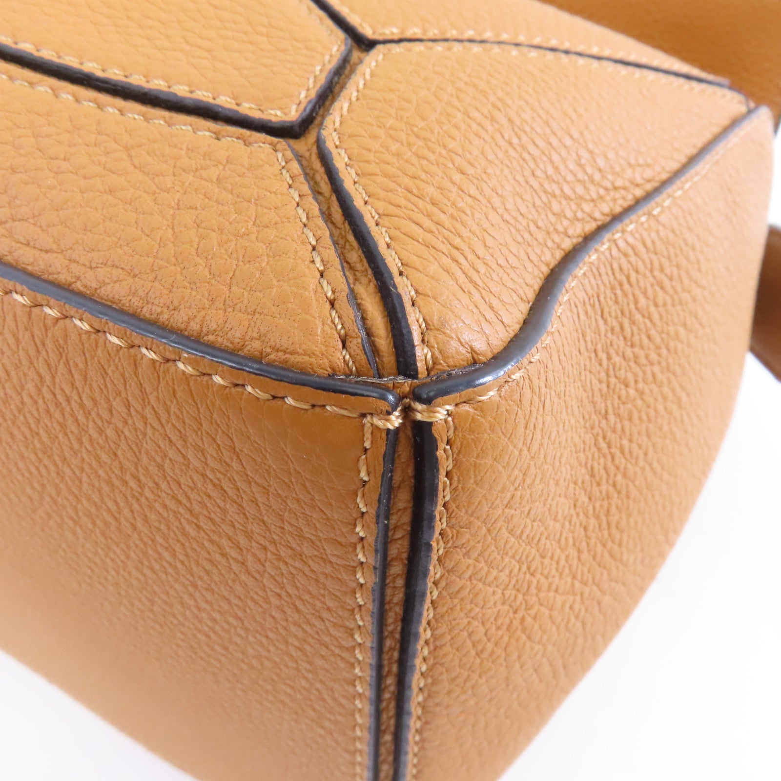LOEWE 牛皮皮革Puzzle Small金扣手挽肩背兩用袋棕色