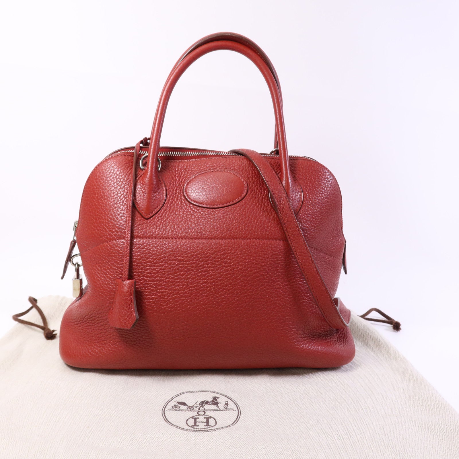 HERMES 【激減優惠】Clemence皮革Bolide 31銀扣手挽肩背兩用袋Rouge Casaque