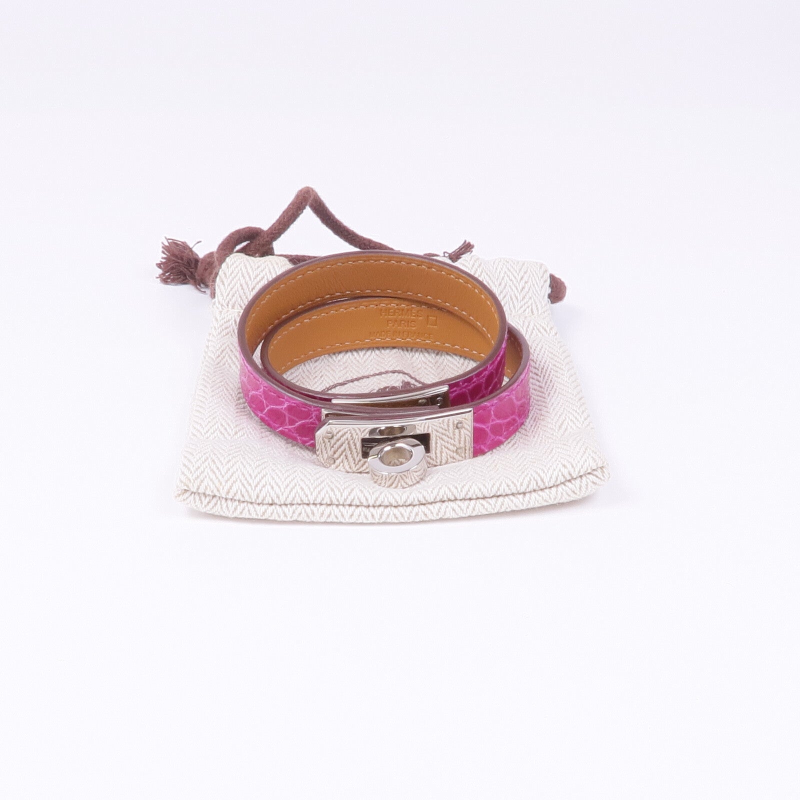 HERMES 【激減優惠】鱷魚皮革Kelly Double Tour Bracelet銀扣手帶