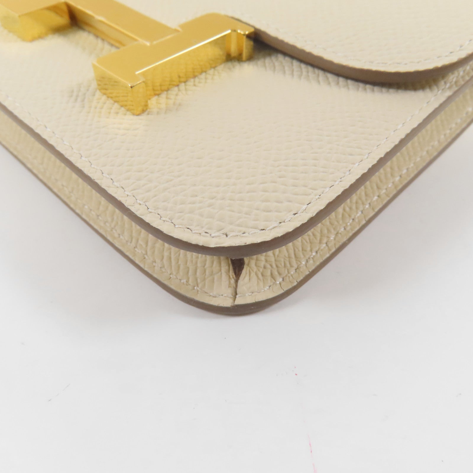 HERMES Epsom皮革Constance Slim Wallet金扣錢包Nata/米色