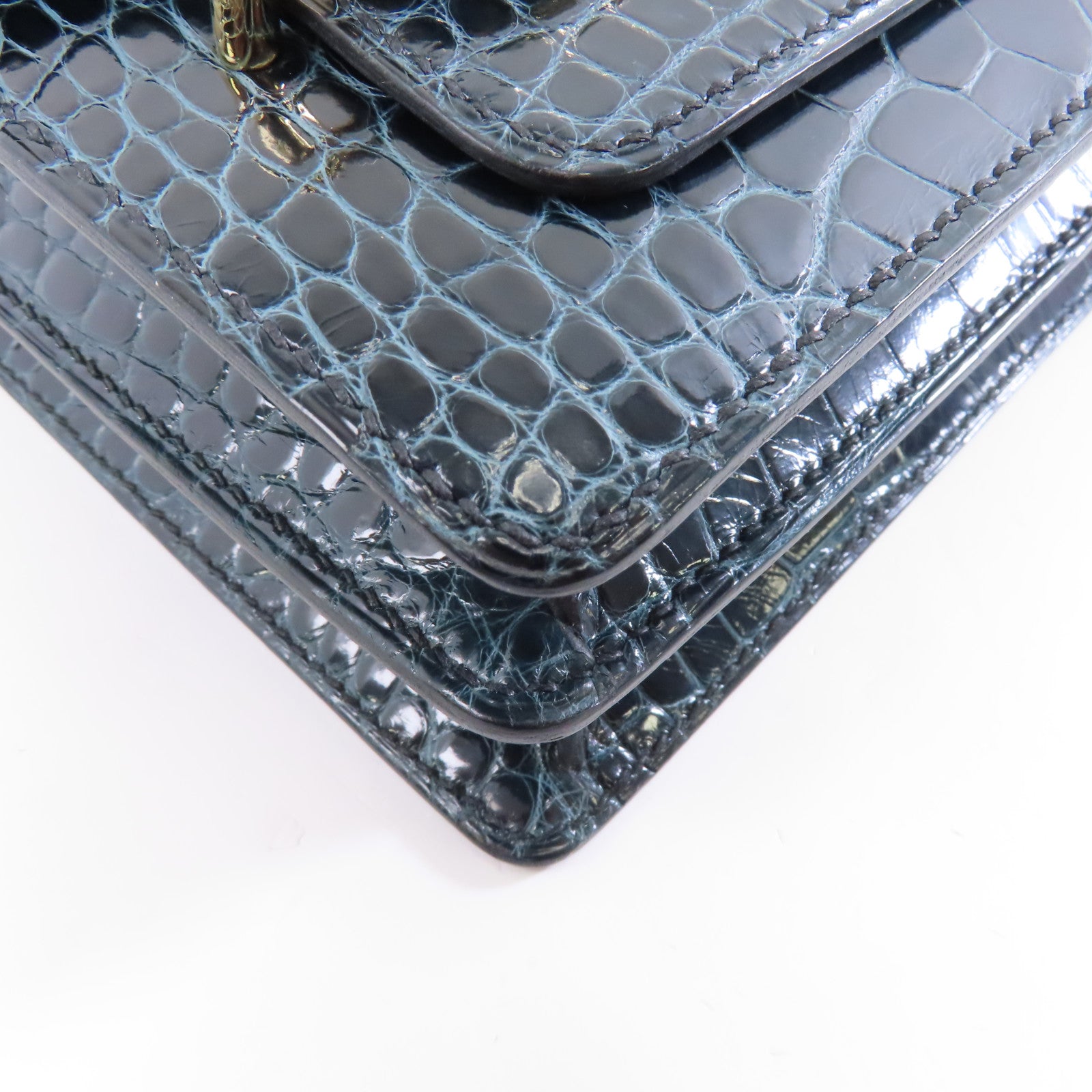 HERMES 鱷魚皮革Mini Roulis金扣肩背袋綠色