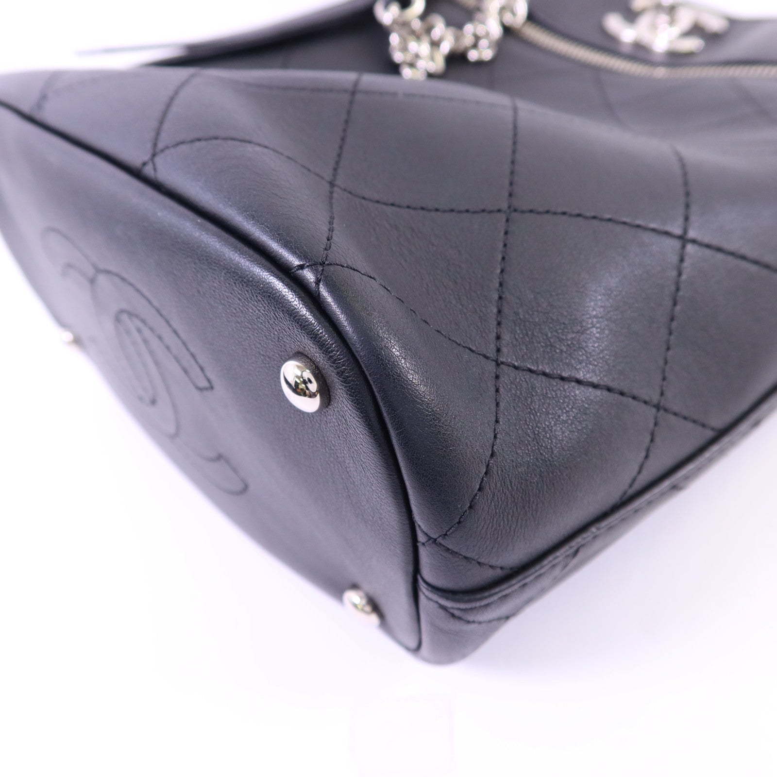CHANEL 牛皮皮革2 Way Bucket Shoulder銀扣手挽肩背兩用袋