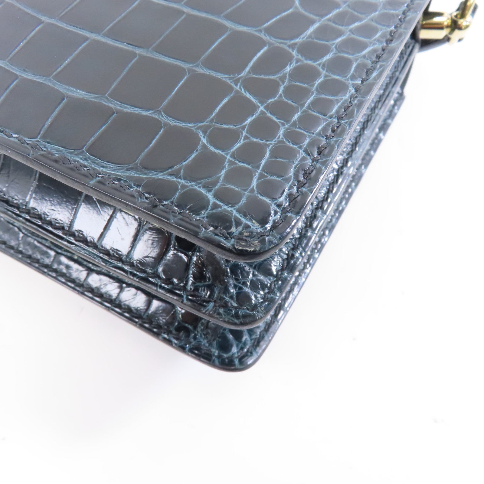 HERMES 鱷魚皮革Mini Roulis金扣肩背袋綠色