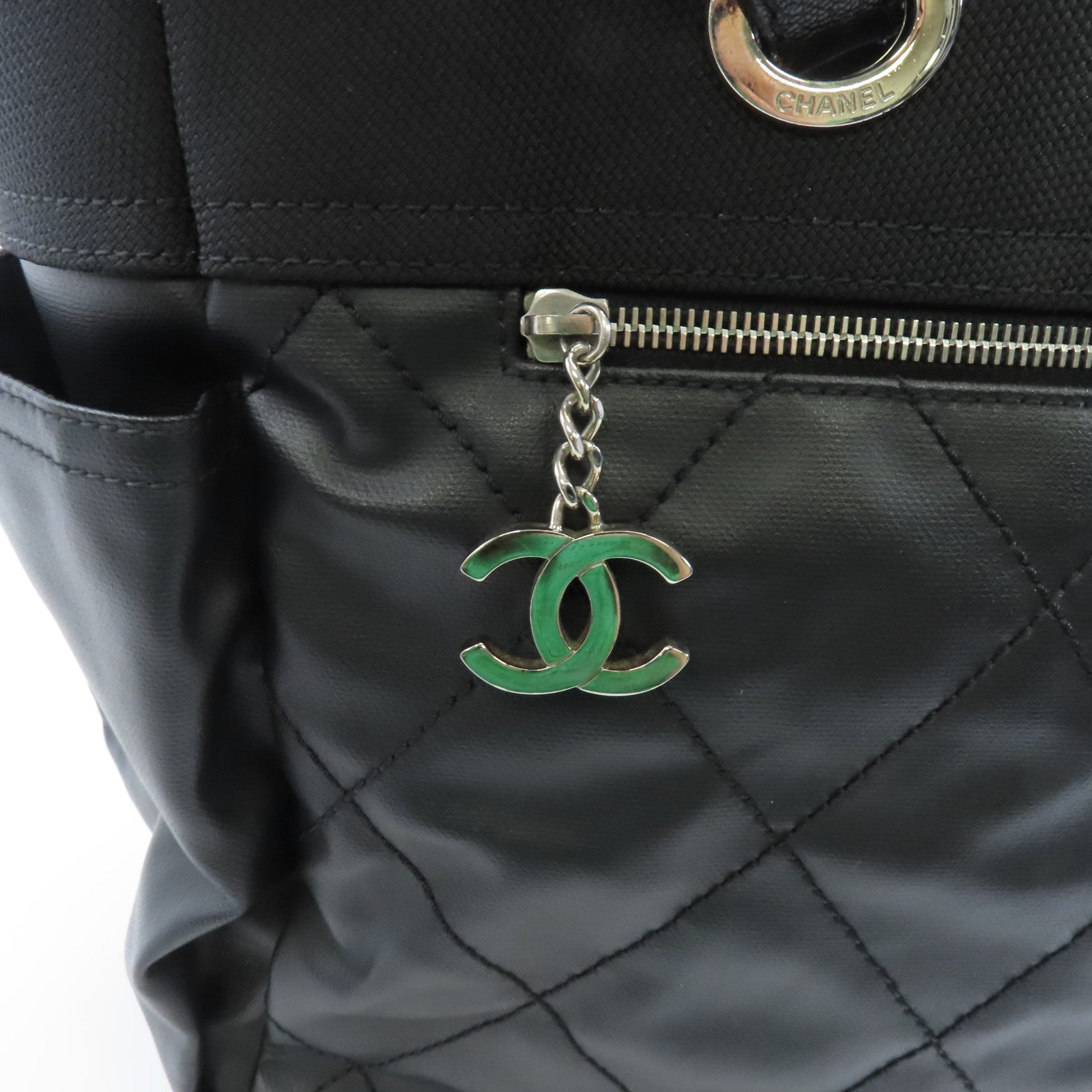 CHANEL 菱格皮革Shoulder Tote銀扣肩背手挽袋黑色