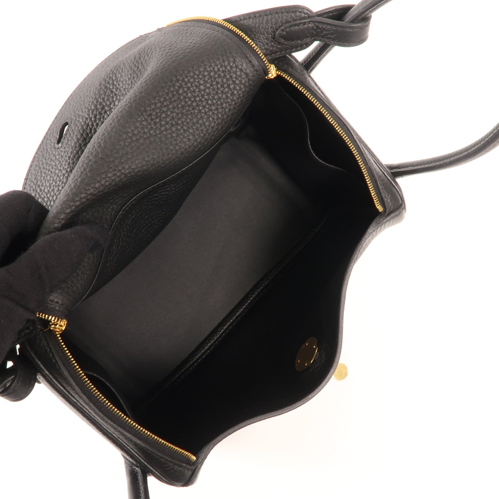 HERMES 【激減優惠】Clemence皮革Lindy 26金扣手挽肩背兩用袋Noir